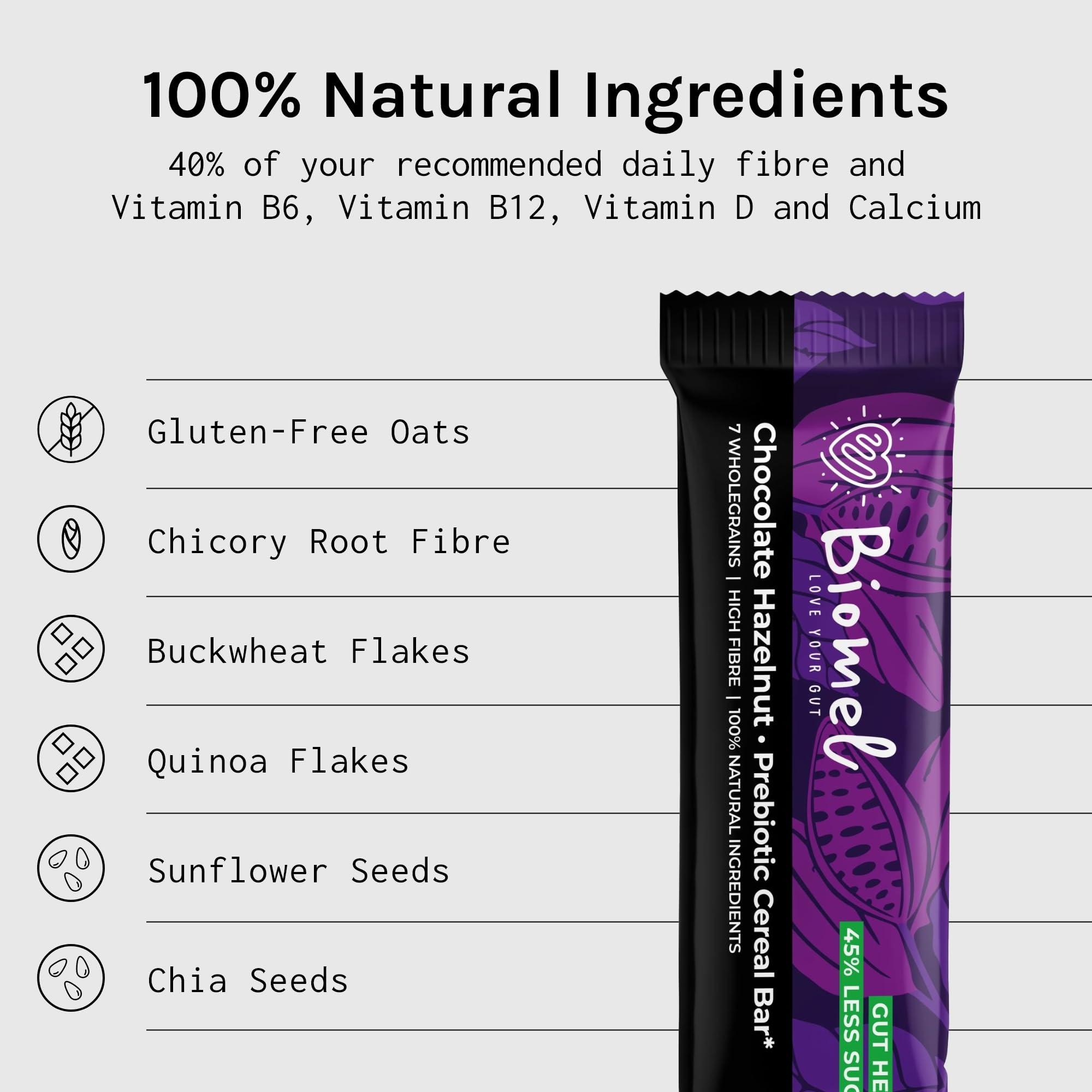 Biomel Biomel Prebiotic Cereal Bars | Gut Health | High Fibre | 45% Less Sugar | 12 Bars (Chocolate Hazelnut)