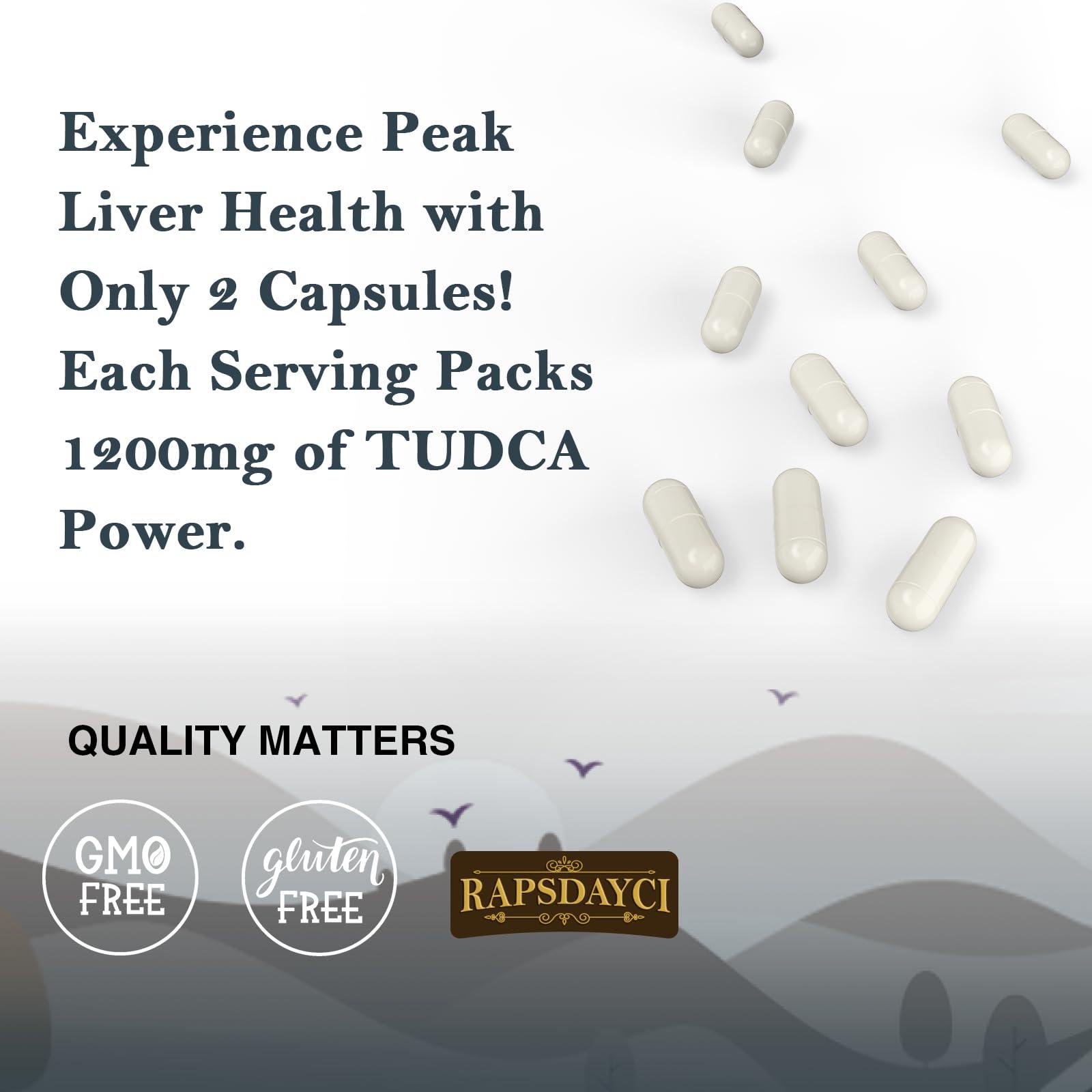 Rapsdayci Ultra Strength TUDCA (1200mg Per Serving), 60 Capsules - Tauroursodeoxycholic Acid, Liver Support Supplement, Enhances Proper Bile Production, Boosts Digestion and Immune System Support