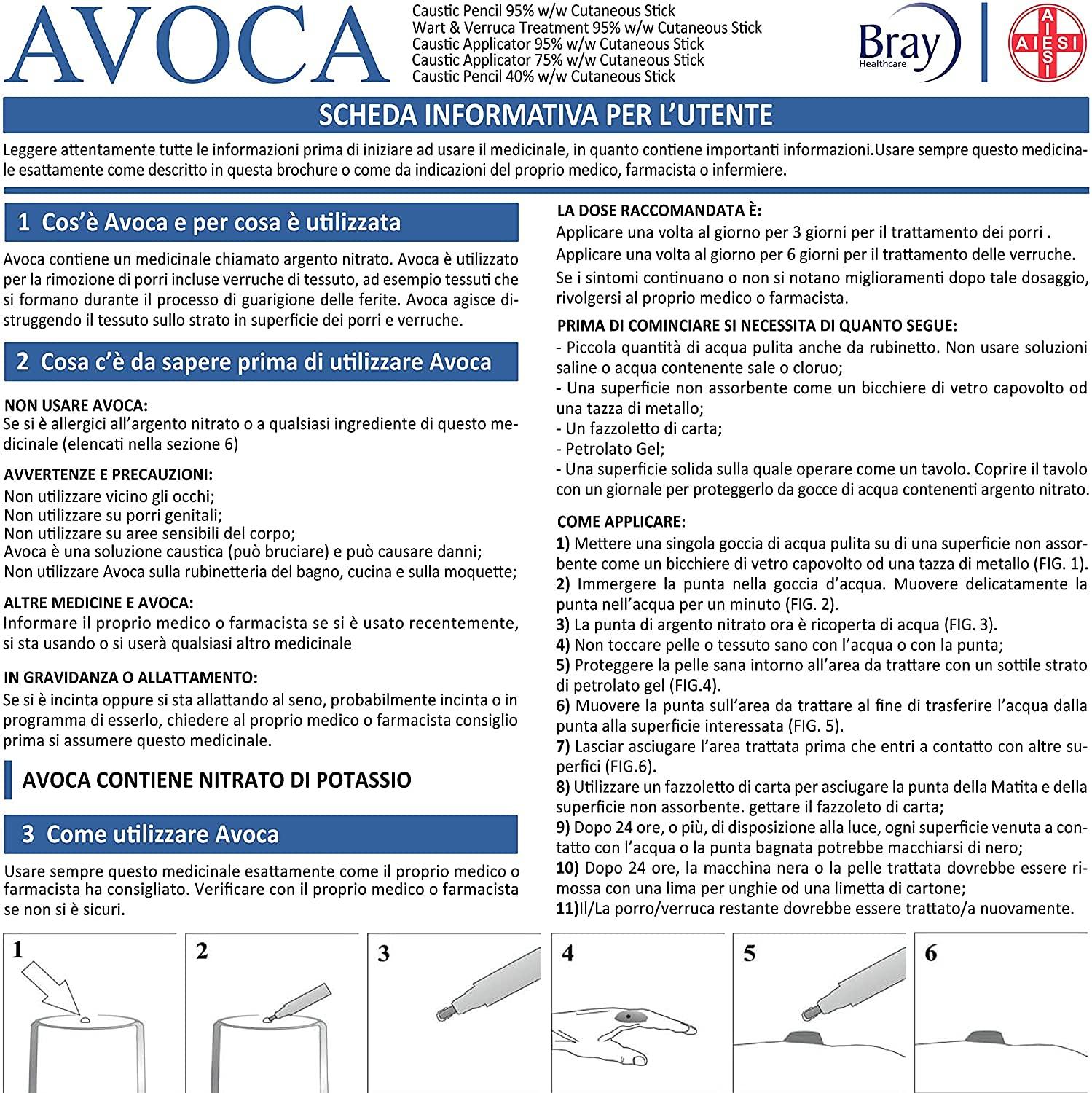 AIESI Avoca 40% Silver Caustic Pencil for Removal of Warts and Textiles 2 Pieces