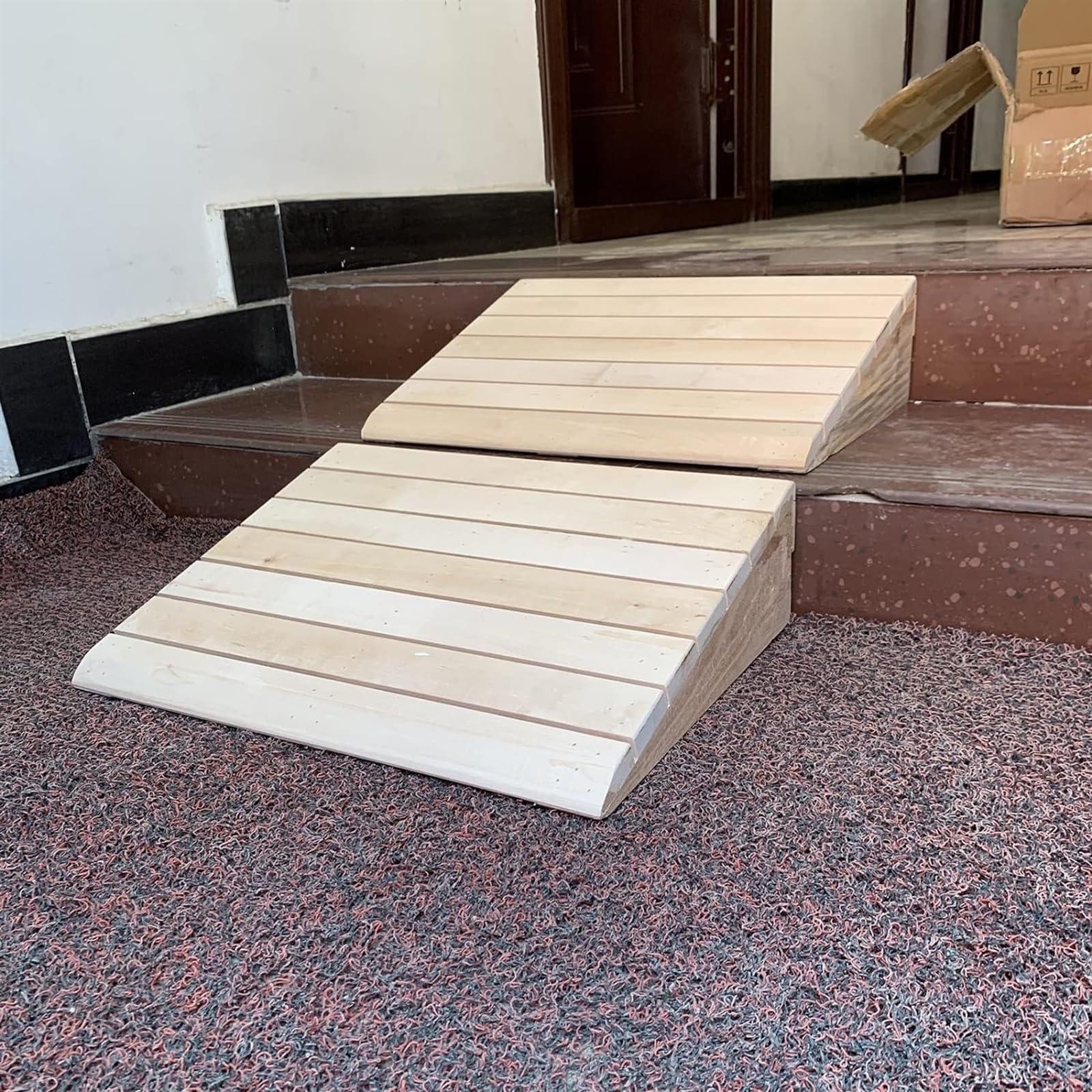 FreshCart Basics Threshold Ramp Set of 2 Stair Ramp Moving - Sturdy Wood Step Ramp for Doorways - Portable Wheelchair Threshold Ramp Entry Slope - Load 600 Lbs