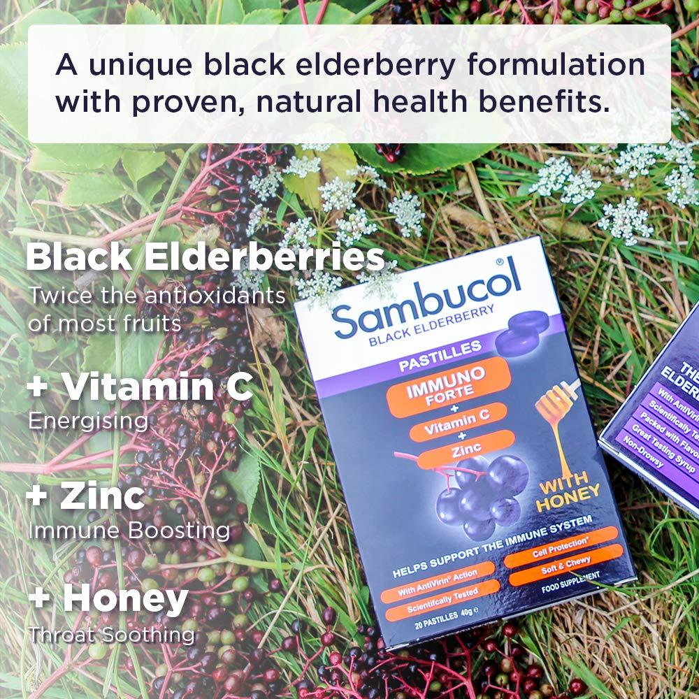 Sambucol Sambucol Natural Black Elderberry Immuno Forte Chewable Pastilles | Vitamin C | Zinc | Immune Support Supplement | 20 pastilles