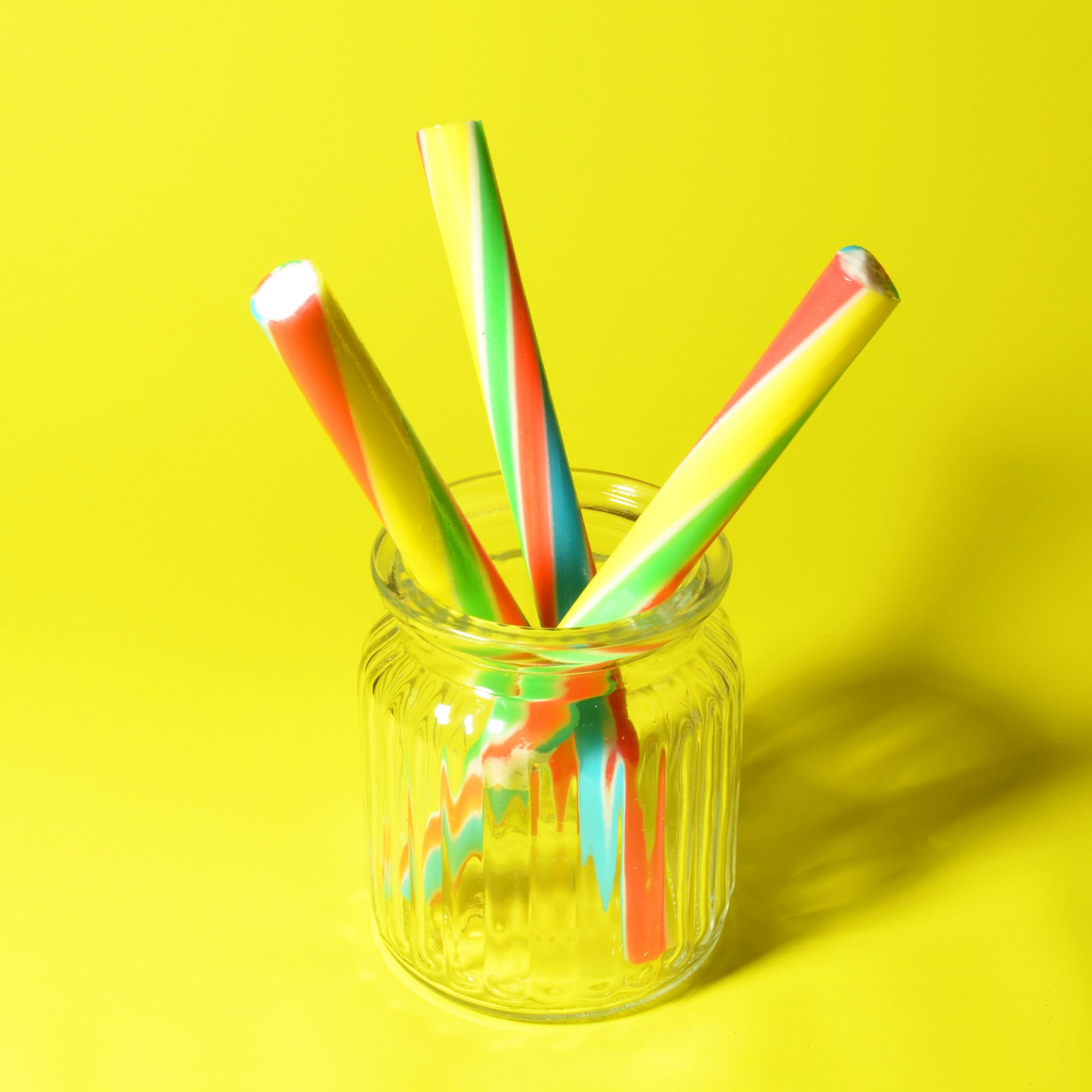 Wyeland Confectionery Traditional Handmade Rock Candy Sticks/Stick of Rock - Blackpool Rock and Seaside Rock sweets- Rainbow Fruit Flavour, 5 Sticks