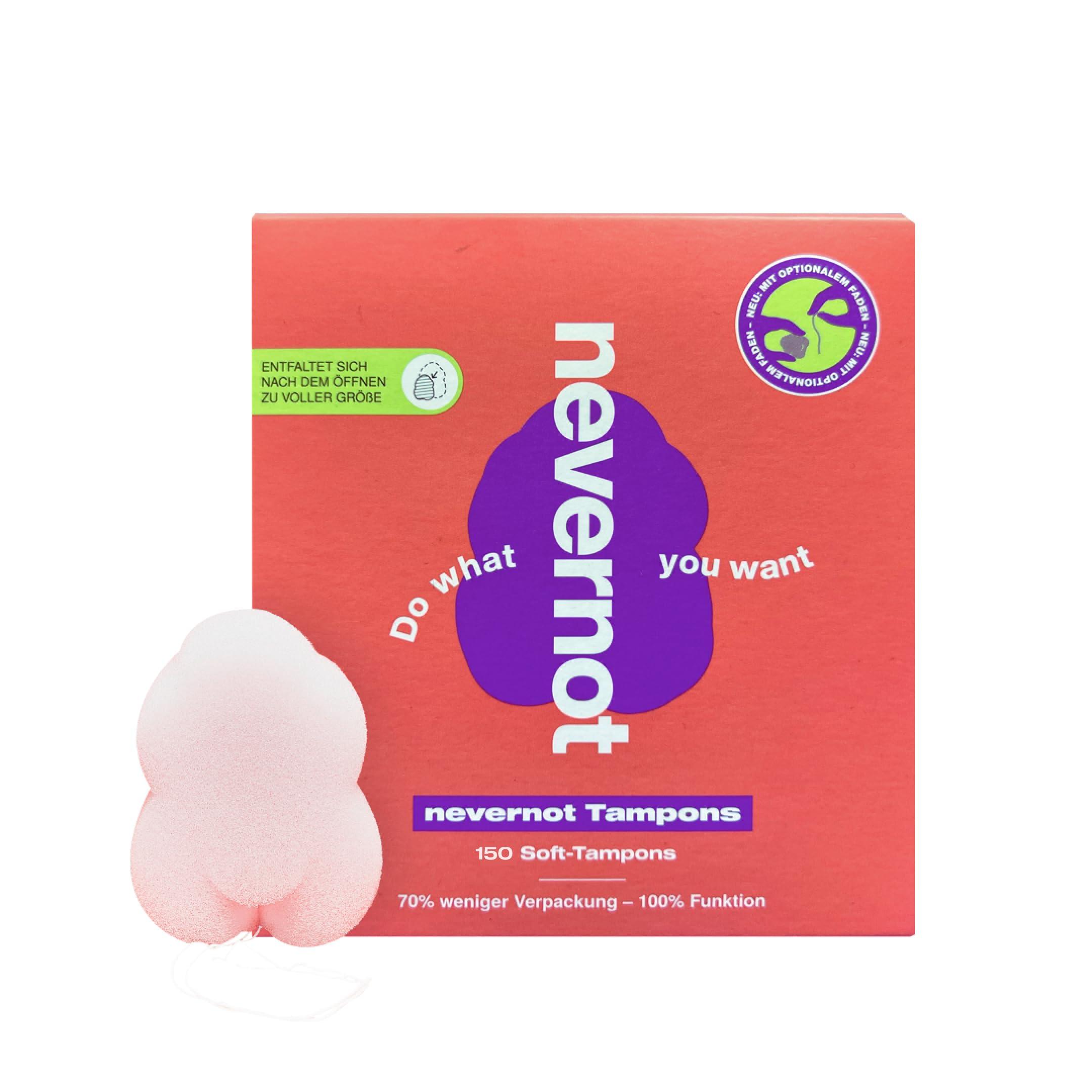NeverNot nevernot Soft Tampons: Comfortable & Discreet Menstrual Sponge, Innovative Cloud Design with Optional Thread, Ideal for Sports, Swimming, Sauna, Pocket-Friendly and Easy to Remove, Pack of 150
