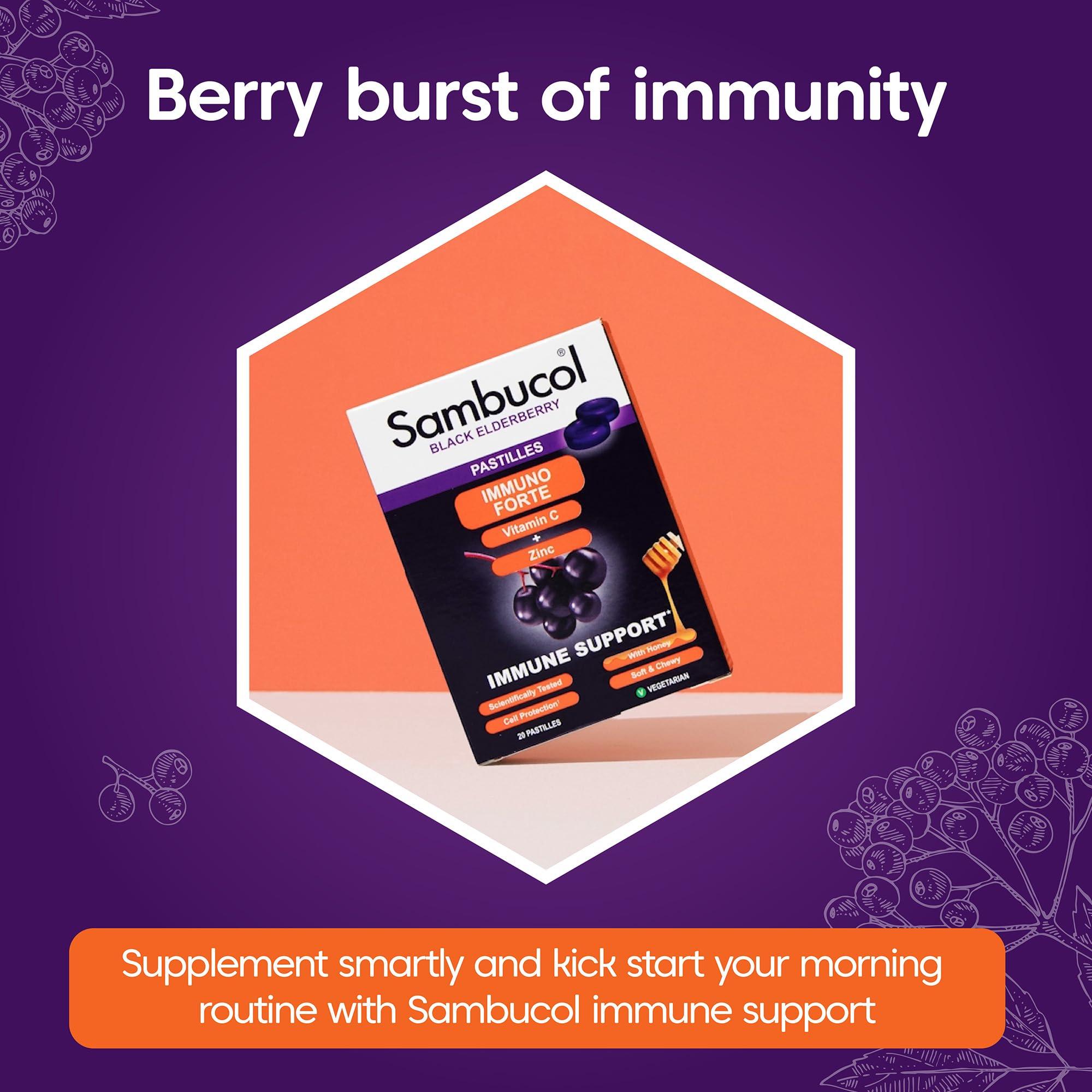 Sambucol Sambucol Natural Black Elderberry Immuno Forte Chewable Pastilles | Vitamin C | Zinc | Immune Support Supplement | 20 pastilles