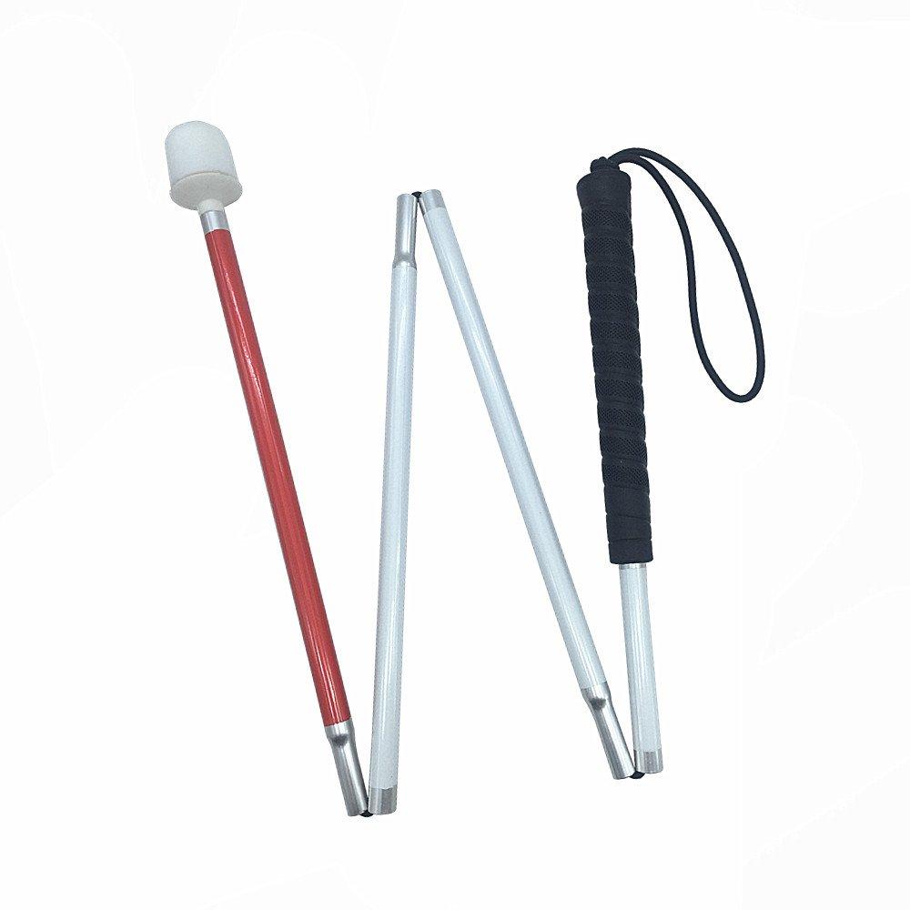 VISIONU Aluminum Mobility Folding White Cane for Vision Impaired and Blind People (Folds Down 4 Sections) (115 cm (45.3 inch), Black Handle)