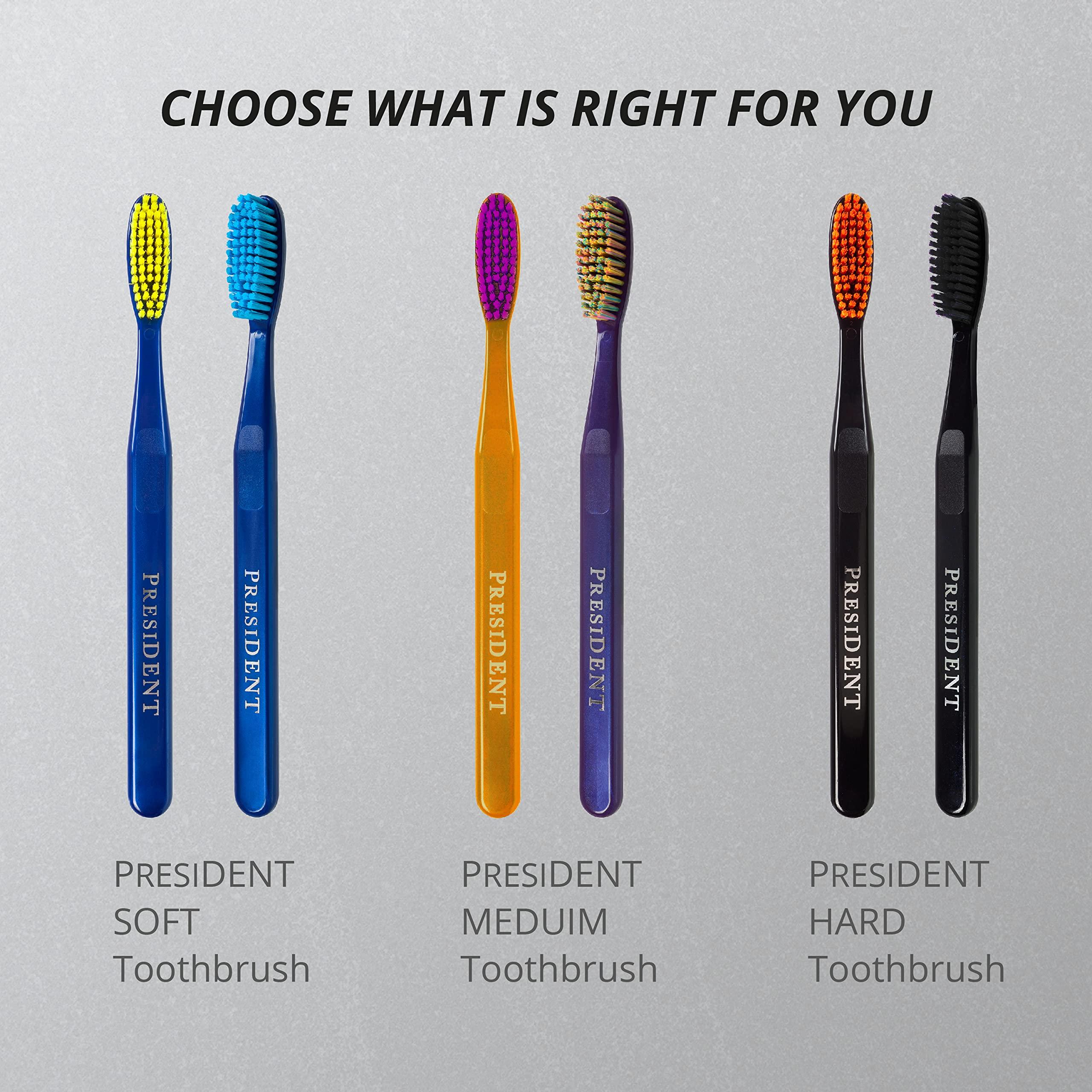 PRESIDENT PRESIDENT Smokers Toothbrush - Made for Smokers or Heavy Stains - 9 MIL (Black/Orange)