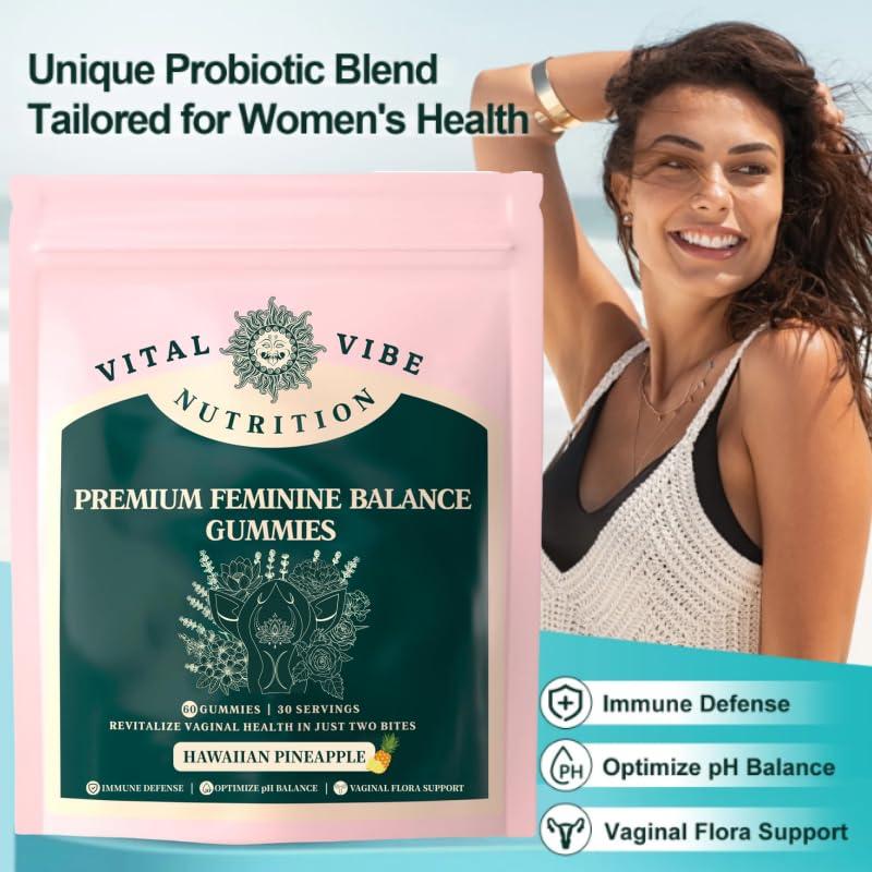 ANIANHAO Vital Source Feminine Balance Gummies Hawaiian Pineapple - Premium Feminine Balance Gummies-for Womens Health & Wellness - Immune Support - Vegan, Gluten-Free & Halal (2 Bag)