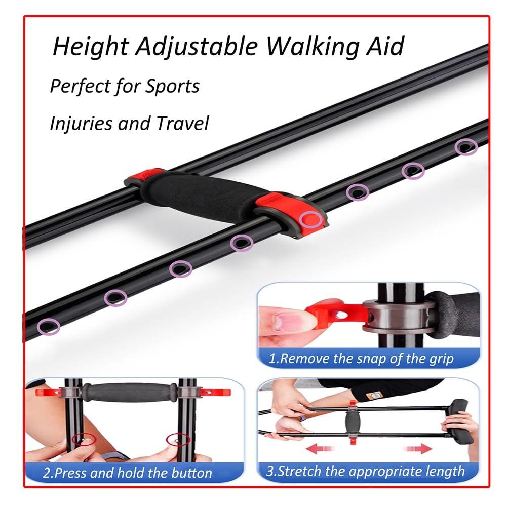 FreshCart Basics Aluminum Foldable Underarm Crutches, with Hand Grips & Rubber Tips Walking Aid, Folding Portable Walking Crutches