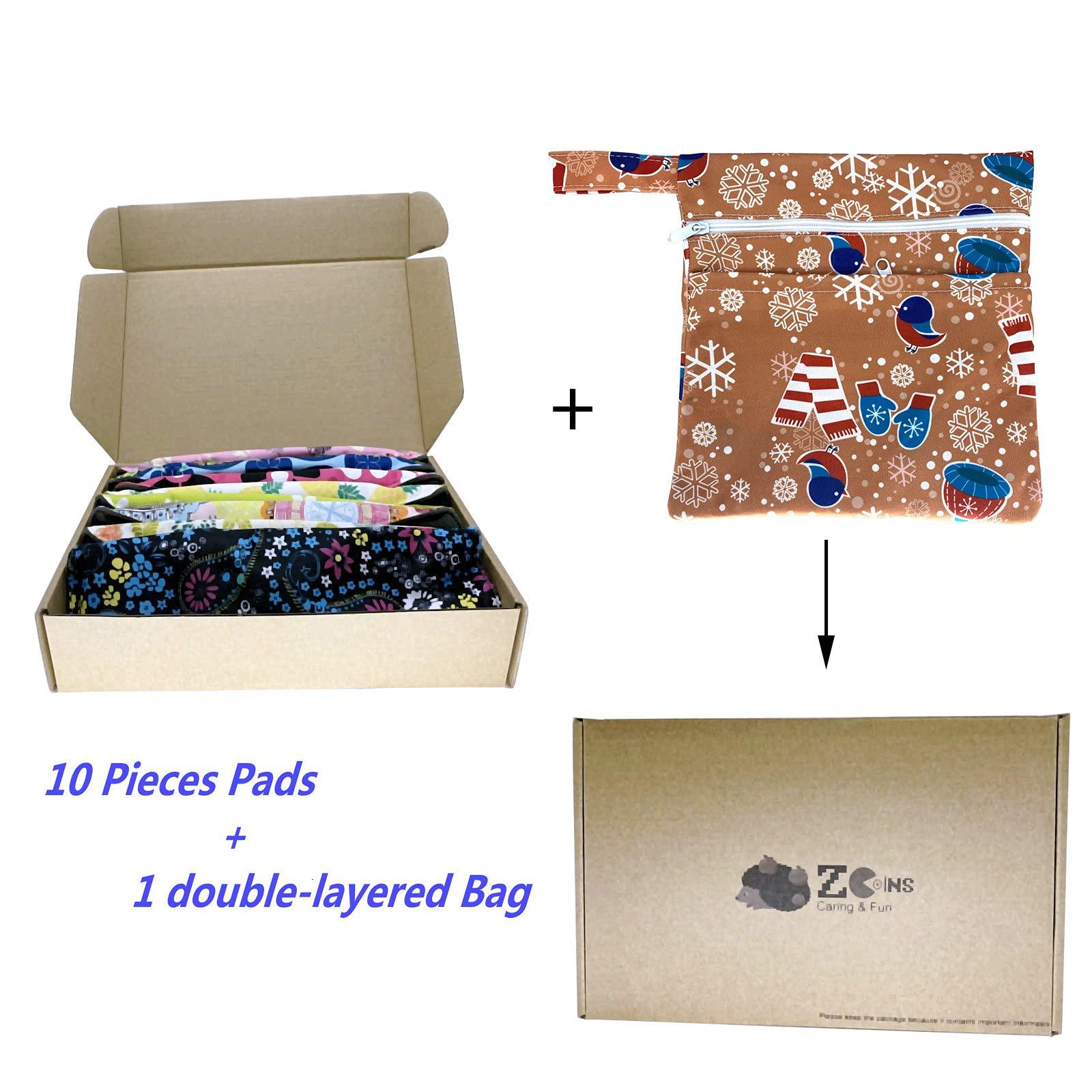 ZCOINS ZCOINS 10PCS Reusable Sanitary Towels Women Hygiene Sanitary Pads for Day and Medium Flow, Washable Bamboo Cloth (26 x 18cm)