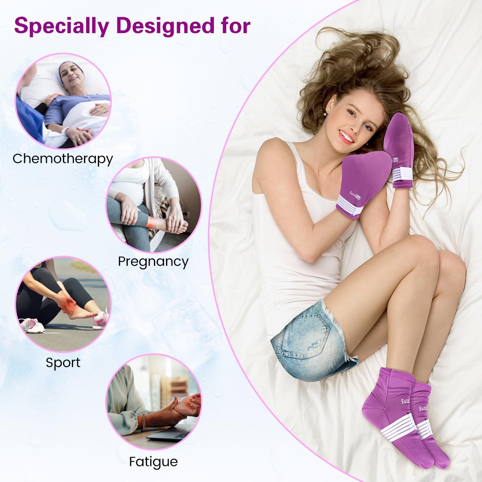 SUZZIPAD SuzziPad Foot Ice Pack Cold Socks & Cold Gloves for Chemotherapy Neuropathy, Comfort Items for Chemo Patients, Neuropathy Relief for feet, Hand Cold Therapy, Foot Cold Therapy, L, Purple