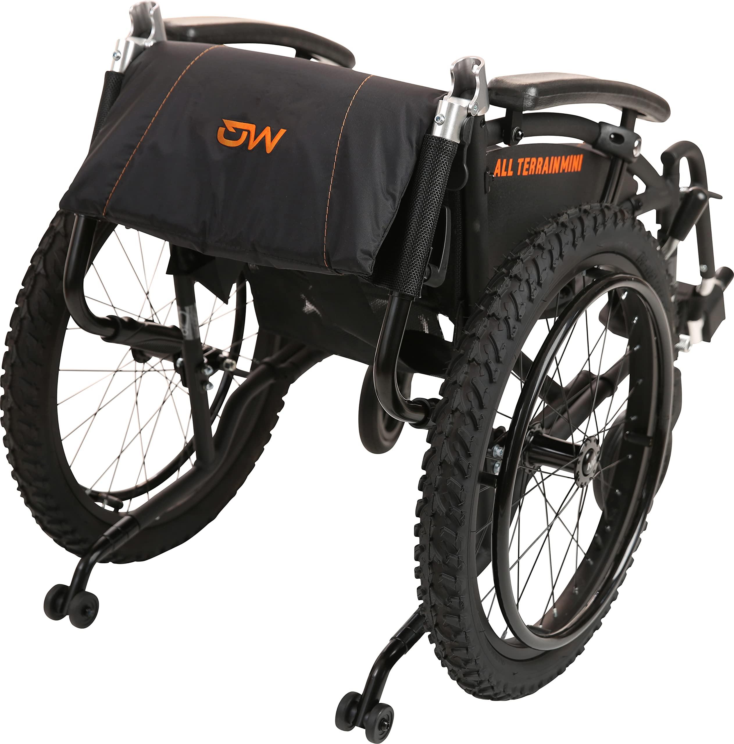 MobiQuip MobiQuip All Terrain Mini Childrens Wheelchair for Kids, Small Adults, Lightweight, Folding, Manual Self Propelled Aluminium Wheelchair, Quick Release Wheels, 14'' Seat. Black Frame