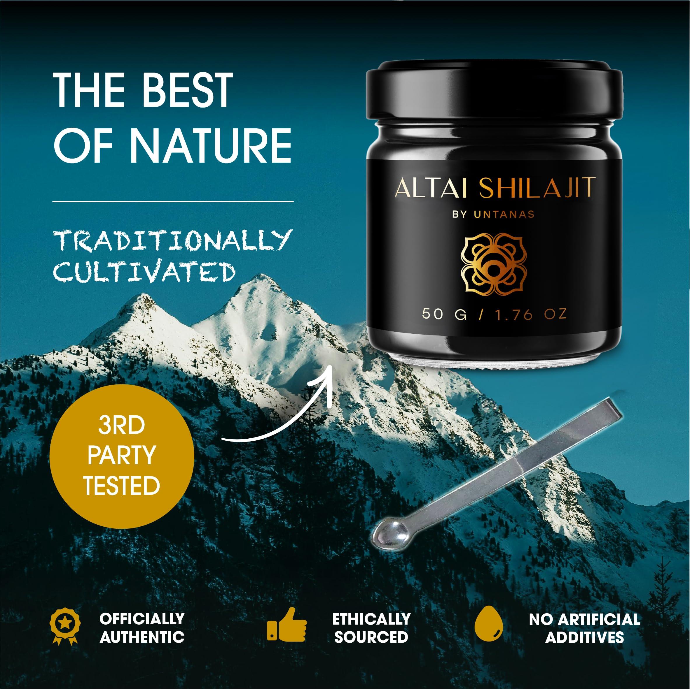 UNTANAS Altai Shilajit Resin - 50g Pure Shilajit - Gold Grade Shilajit - 6 Months Supply - for Vitality & Mental Clarity - Authentic Extraction Method - Fulvic Acid + Humic Minerals