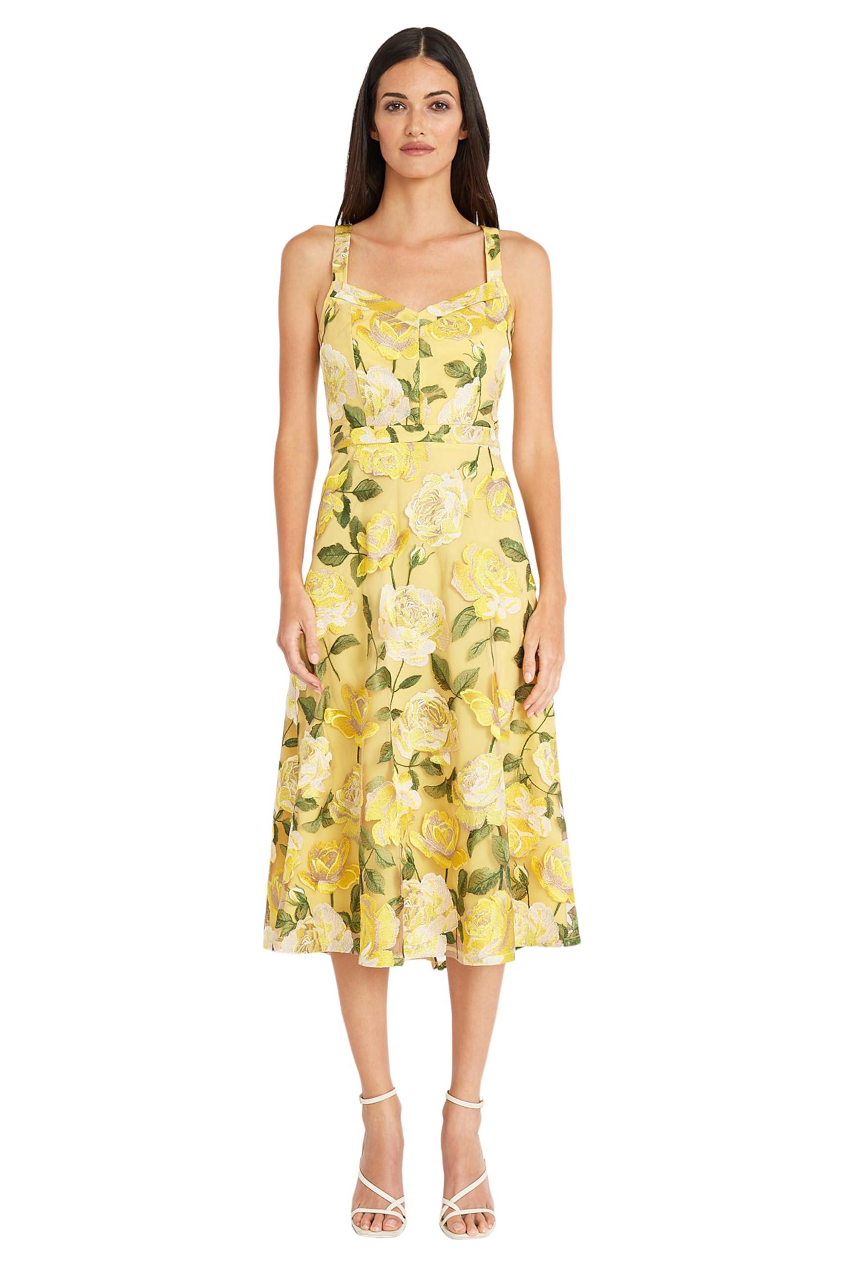 Maggy London Maggy London Women's Floral Summer Sweetheart Neckline | Pretty Garden Wedding Guest Dresses Special Occasion, Sand/Yellow, 4