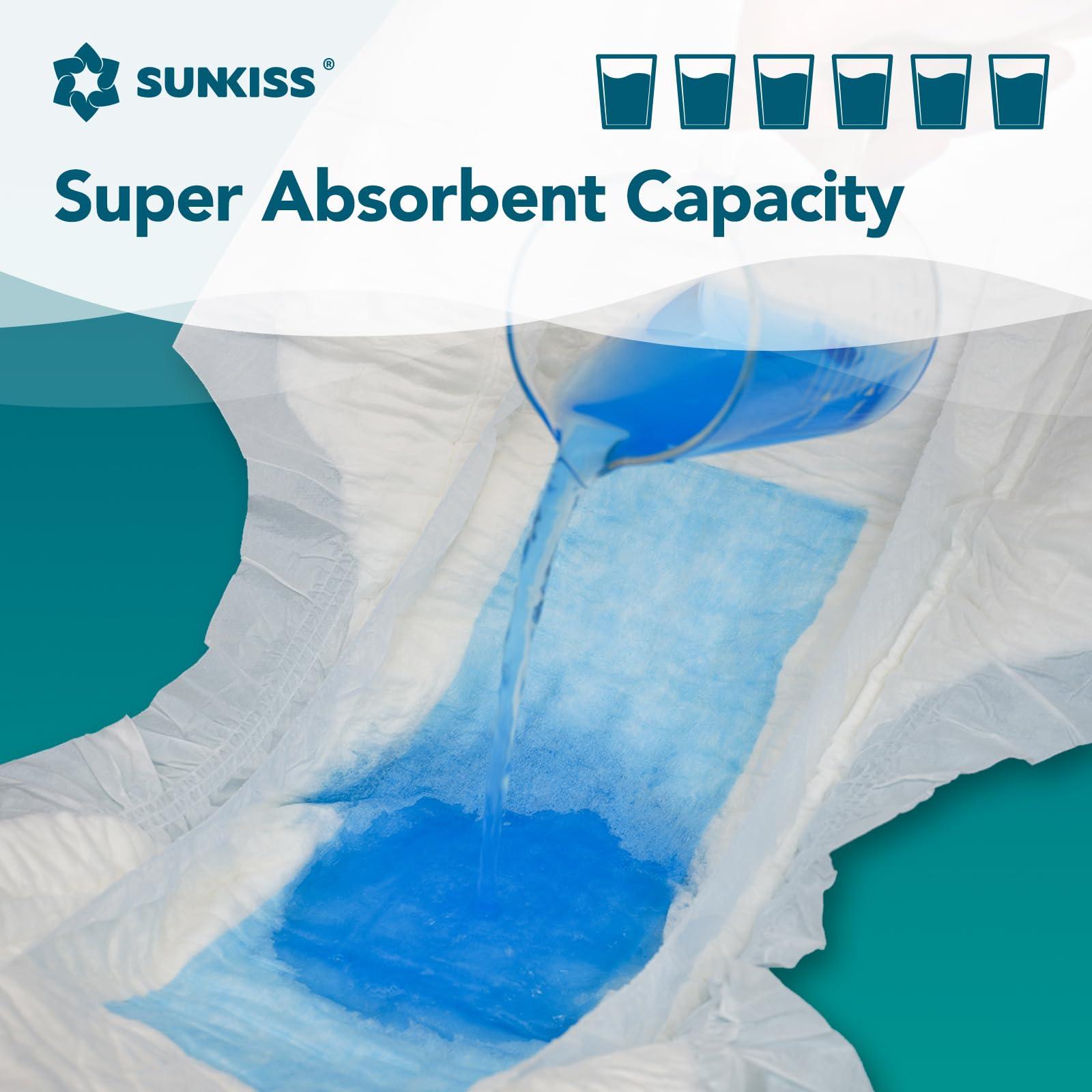 SUNKISS SUNKISS TrustPlus Overnight Adult Diapers with Ultimate Absorbency, Unisex Incontinence Briefs with Tabs for Men and Women, Odor Control, Medium, 12 Count