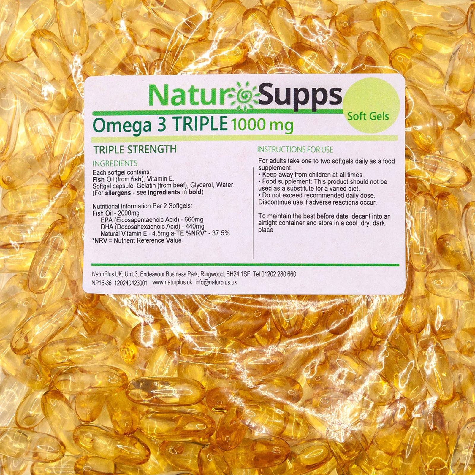 Natur Supps Natur Supps Omega 3 Fish Oil - 2000mg (2 Capsule Serving), Pack of 365 1000mg Softgel Capsules, Pure Fish Oil Giving 660mg EPA & 440mg DHA per Serving