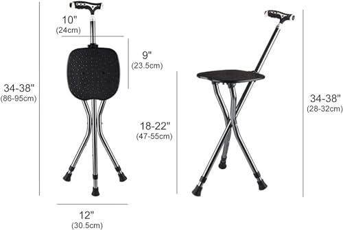 FreshCart Basics Folding Lightweight Tripod Walking Stick with Adjustable Height Seat for Elderly Portable Travel Hiking Chair for Fishing and Leisure Activities in the Park