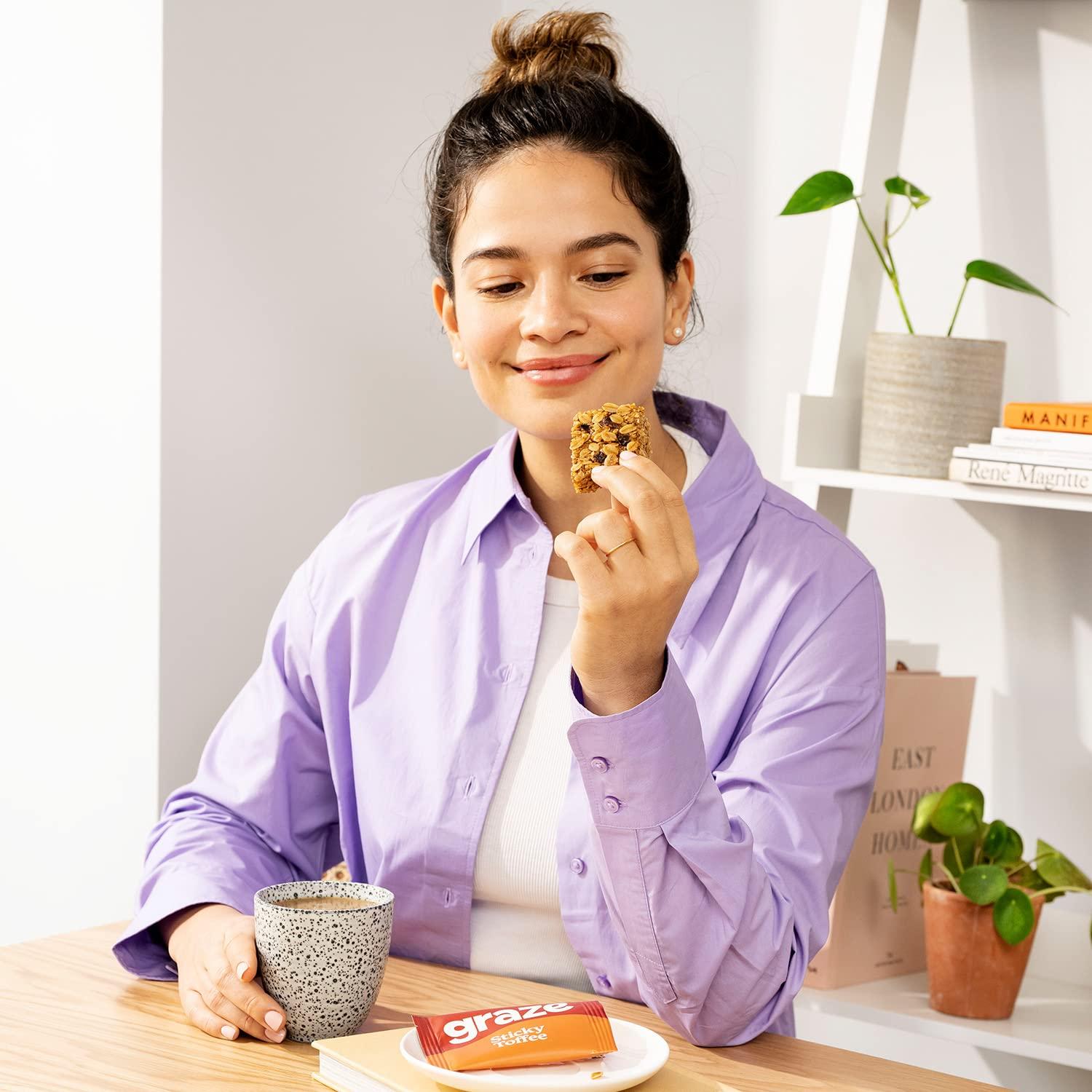 GRAZE Graze - Sticky Toffee Oat Boost Bars Snacks - Vegetarian Snacks with Whole Oats and Natural Flavours - 8 packs of 4 Snack Bars, 32 Snacks total