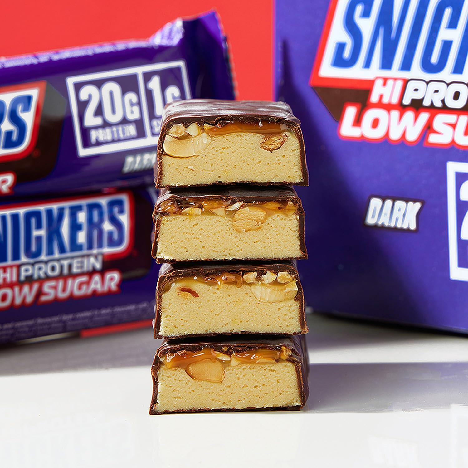 Snickers Snickers HI Protein, Low Sugar Bars, Only 1g of Sugar per bar - Dark Chocolate, 12 x 57g Box, 20g Protein
