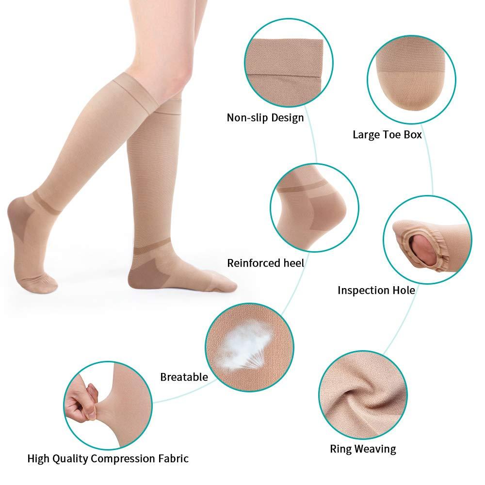 SKYFOXE T.E.D. Anti Embolism Stockings Thigh High Knee High for Women Men, 15-20 mmHg Compression TED Hose with Inspect Toe Hole