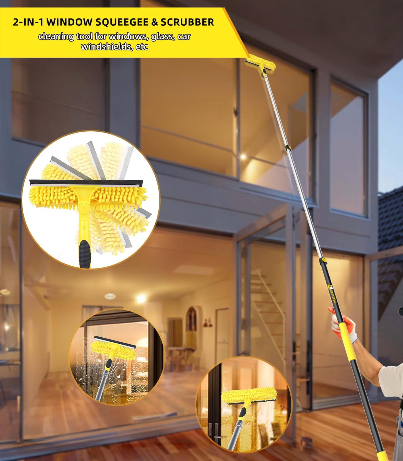 Opow 20 Foot High Ceiling Duster Kits with 5-12ft Heavy Duty Extension Pole, High Reach Duster for Cleaning,Microfiber Feather Duster,Cobweb Duster,Ceiling Fan Duster,Window Squeegee & Cleaner