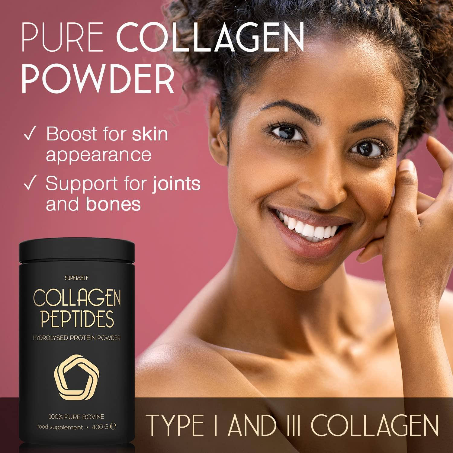 SuperSelf Premium Collagen Powder - Collagen Supplements for Women & Men - Pure Bovine Collagen Peptides 400g - Hydrolysed Collagen Type 1 and 3 for Skin, Hair & Nails - Tasteless, Dissolves Easily, Mixes Well
