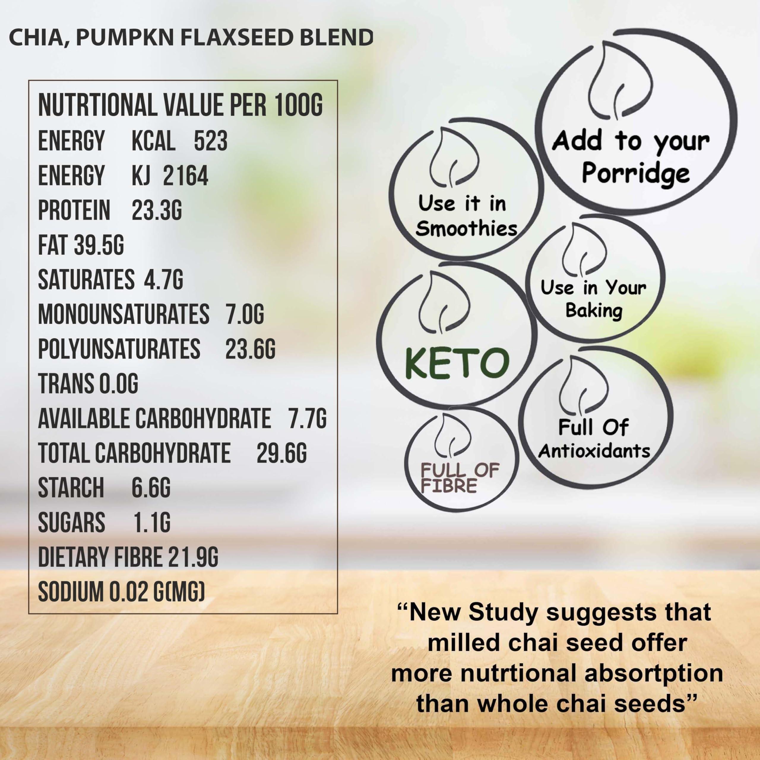 Dhillons Flour Mill Dhillons Flour Mill Chia Seeds, Flaxseeds, Pumpkin Seeds Milled Mix, 250g