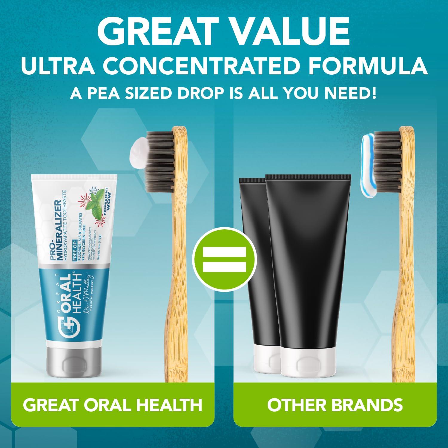 Great Oral Health Pro-Mineralizer Toothpaste Peppermint - Nano Hydroxyapatite & Enamel Support Toothpaste w/Xylitol Aloe Vera & Sea Salt - Anti Cavity Fluoride Free NanoHydroxyapatite Toothpaste - Dentist Formulated