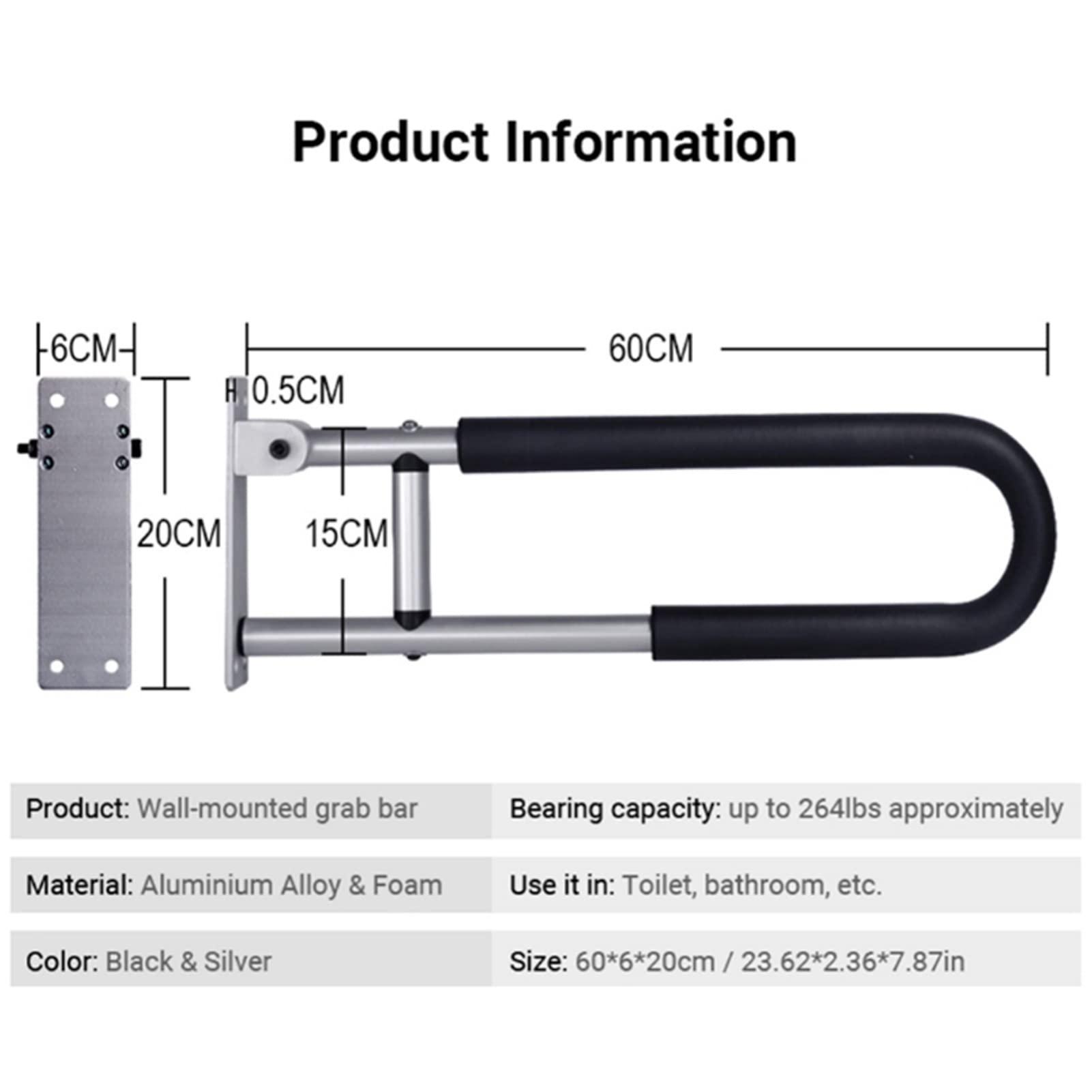 FreshCart Basics Foldable Grab Bars for Bathroom Folding Drop Down Wall Mounted Toilet Support Handrail for Disabled and Elderly Bathroom Safety Aid Assist Rail