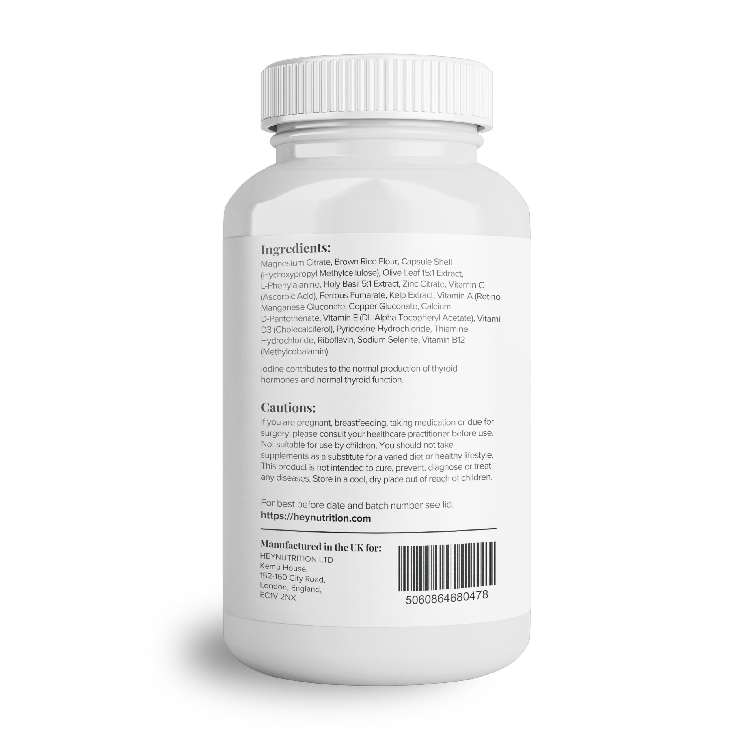 Hey Nutrition Hey Nutrition Thyroid Complex Supplement - Copper, Iron, Zinc, Selenium, Vitamin B Blend - Advanced Thyroid Function - 60 Capsules/30 Servings - Non-GMO, Vegan
