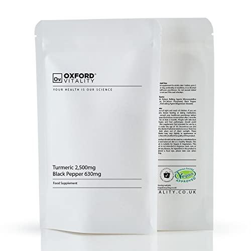 Ov OXFORD VITALITY Turmeric 2,500mg & Black Pepper 630mg Tablets | High Strength | 95% Curcuminoids | 10mg Piperine | for Inflammation Digestive Health & Joint Support |UK Made |Oxford Vitality