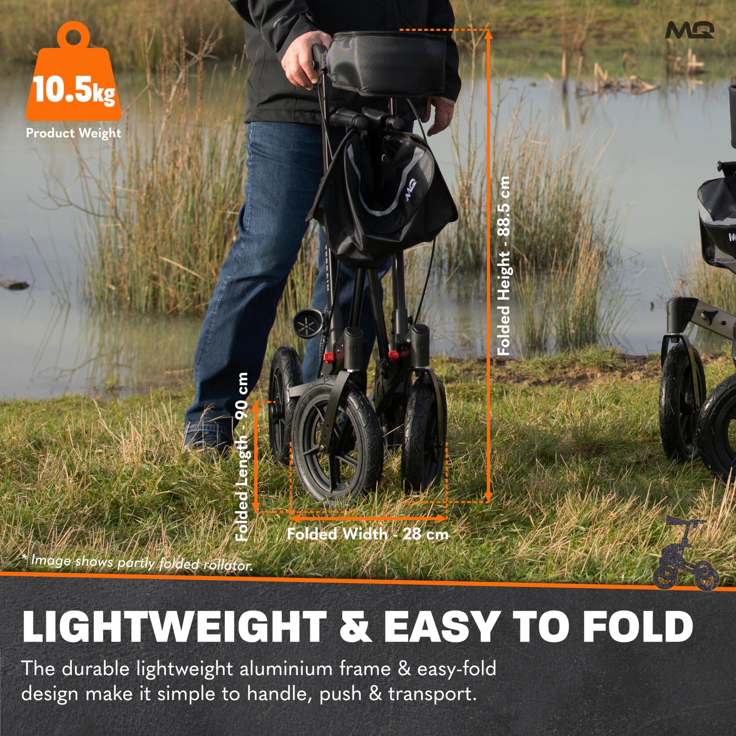 MobiQuip MobiQuip All Terrain 4 Wheel Walker with Seat, Folding Rollator with Large Wheels, Lightweight and Easy to Manoeuvre Over All Terrains, Walker for Adults Mobility or Walking Aid (Champagne)