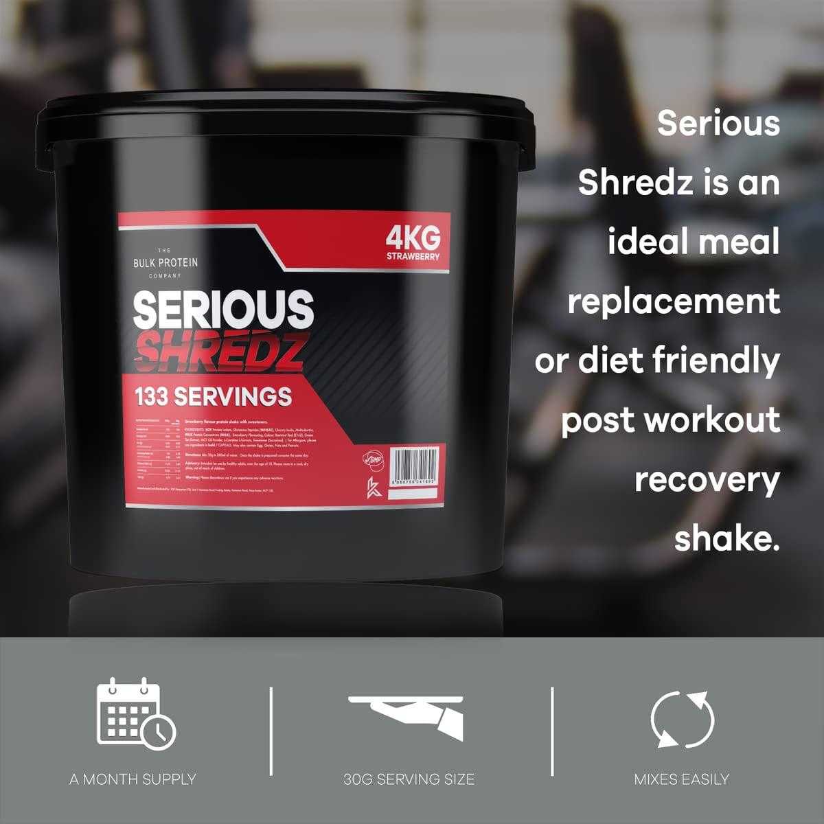 The Bulk Protein Company Serious Shredz 4kg Diet Whey Protein Powder Contains L-Carnitine L-Tartrate and Green Tea extract Supports Lean Muscle Growth, 133 Servings The Bulk Protein Company (Strawberry)
