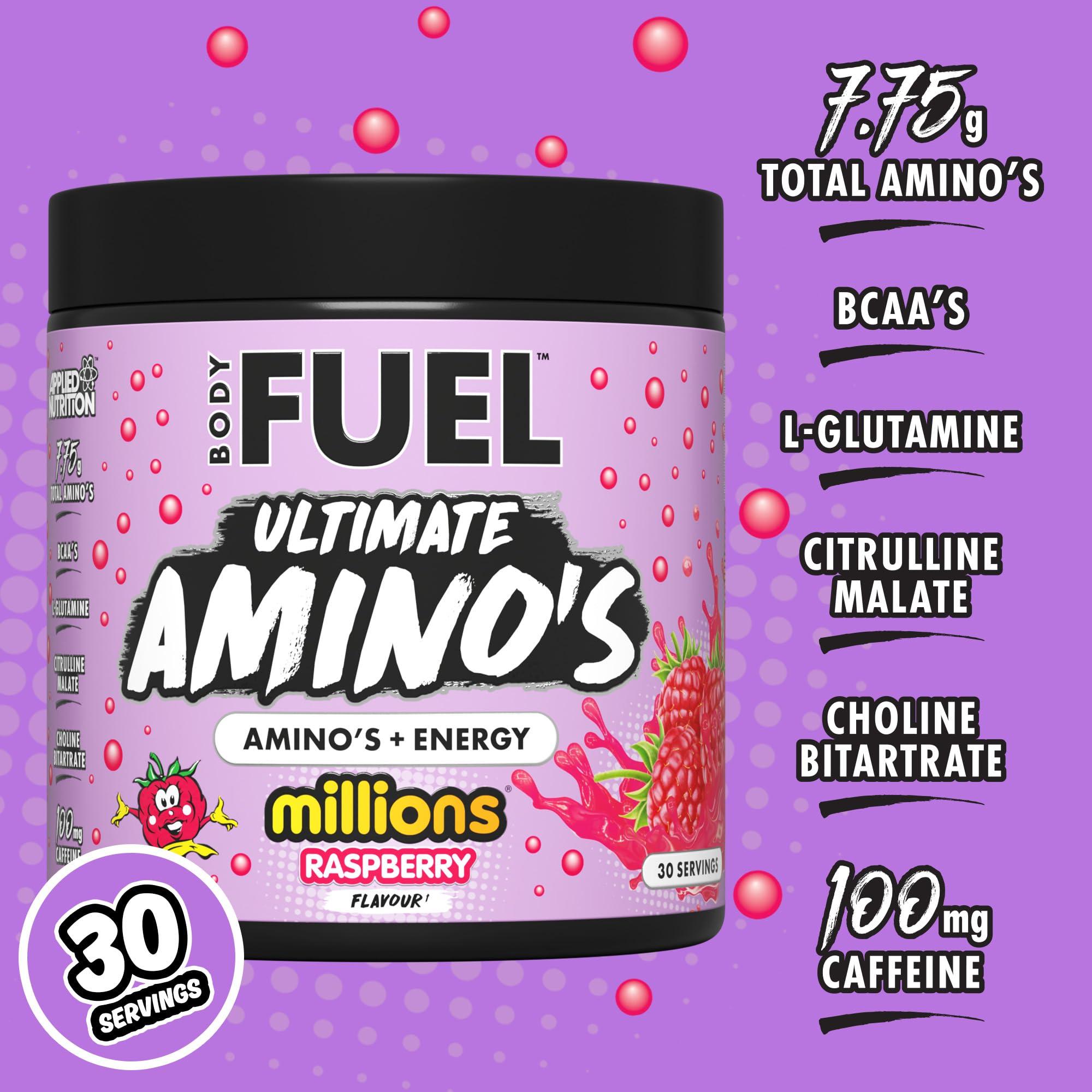 Applied Nutrition Applied Nutrition BodyFuel Amino's - Amino Acids Supplement, EAA Essential Amino Acids Powder, Muscle Fuel & Recovery (270g - 30 Servings) (Millions Raspberry)