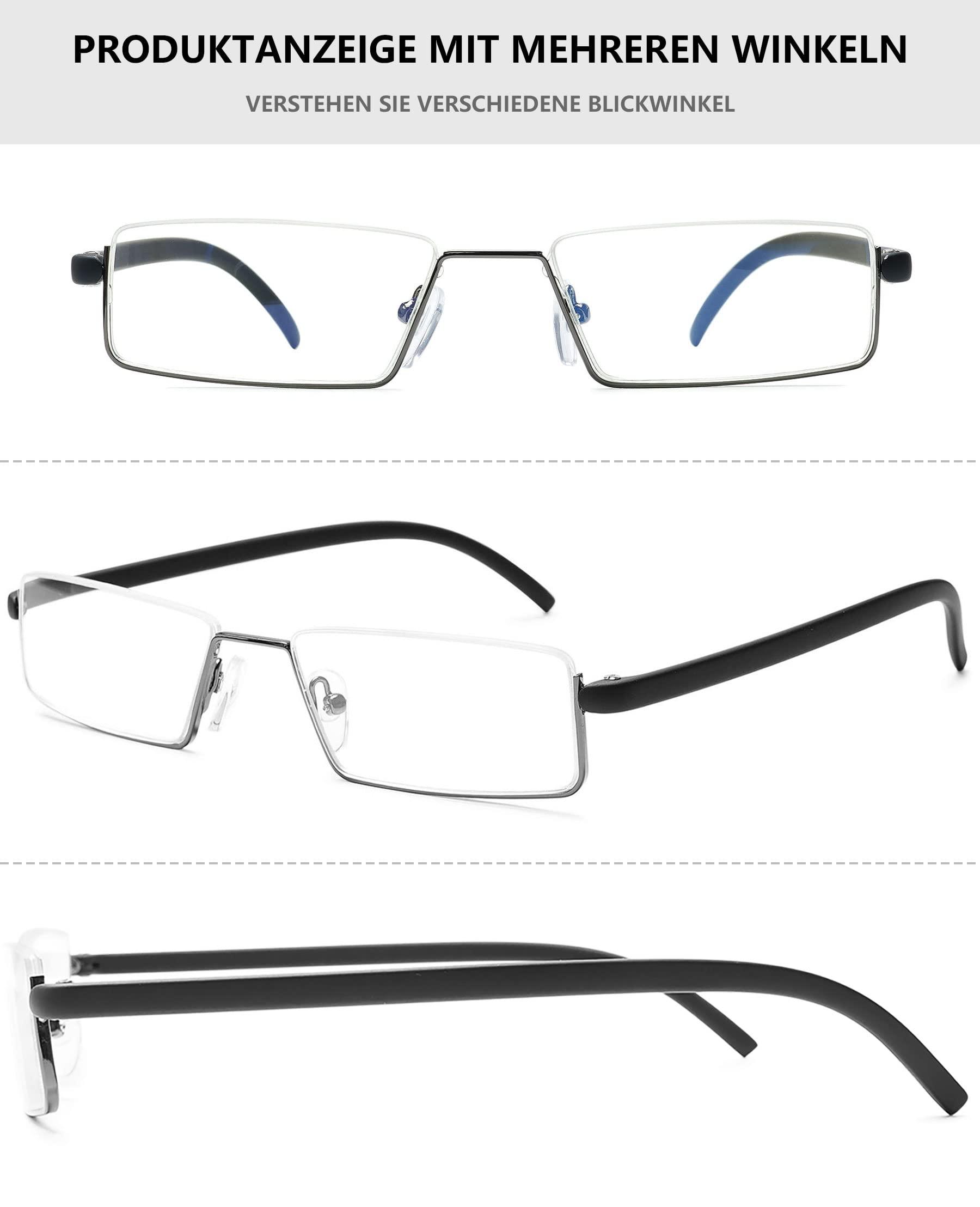 LANOMI Lanomi Rectangle Reading Glasses Metal Half Rim Flexible TR90 Arm Blue Light Blocking Reader Aid Eyeglasses with Case Black(HD Lens) 2.75