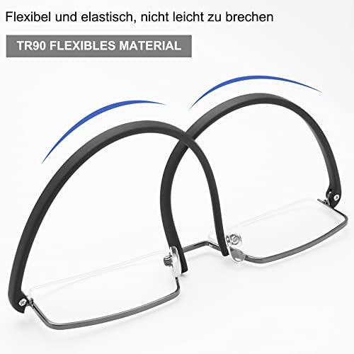 LANOMI Lanomi Rectangle Reading Glasses Metal Half Rim Flexible TR90 Arm Blue Light Blocking Reader Aid Eyeglasses with Case Black(HD Lens) 2.75