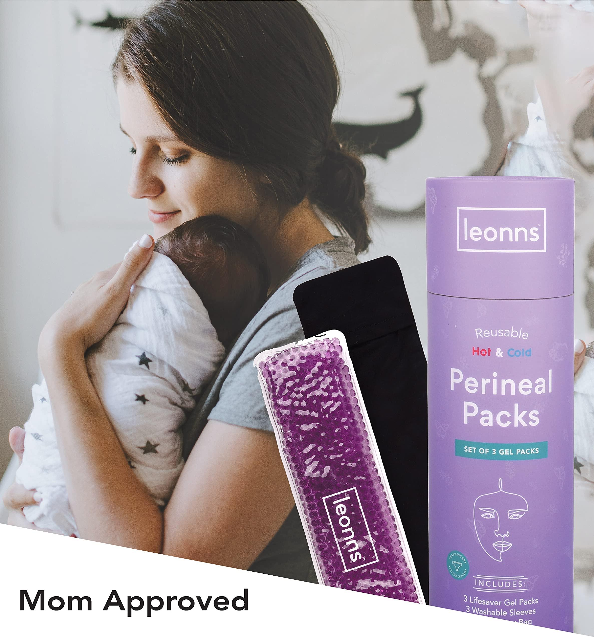 LEONNS Reusable Perineal Ice Packs for Postpartum - 3 Postpartum Ice Packs with Soft Satin Sleeves- Post Partum Relief Ice Pads with 2 in 1 Hot or Cold Pack Functionality