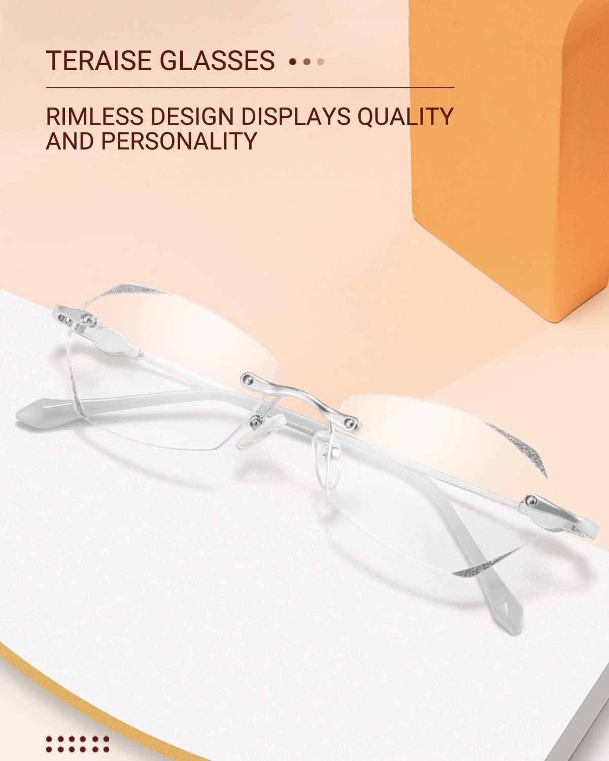 TERAISE TERAISE Frameless Reading Glasses For Women With Blue Light Blocking,Fashion Diamond Cutting Rimless Eyeglasses(4.0X)