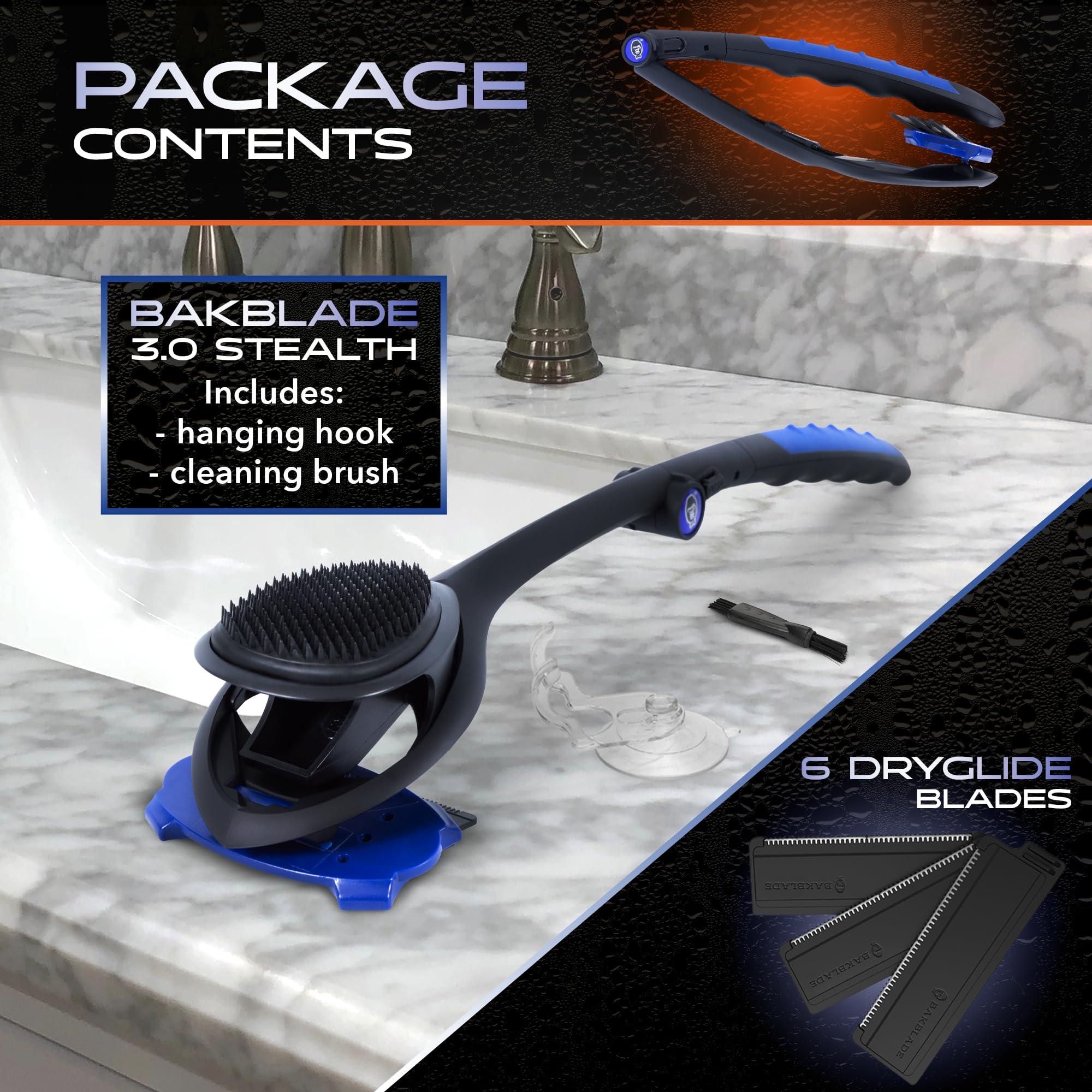 baKblade BakBlade 3.0 Stealth - Back Shaver for Men, Extra Long 23" Ergonomic Handle for a Close, Pain-Free Shave | The Ultimate Back Hair Remover for Men, +3 Extra Back Blade Refills