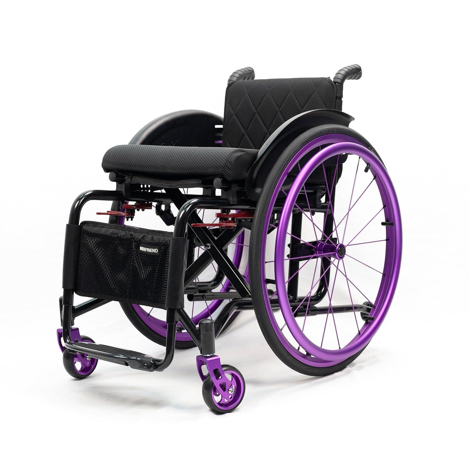 Atduglanix Folding All-Terrain Ultra Lightweight Sports Wheelchair Adjustable Footrest and Seat Height, Handbrakes Quick Release Rear Wheels & Anti-Tip Wheels(Purple,Seat Width 40cm/15.74in)