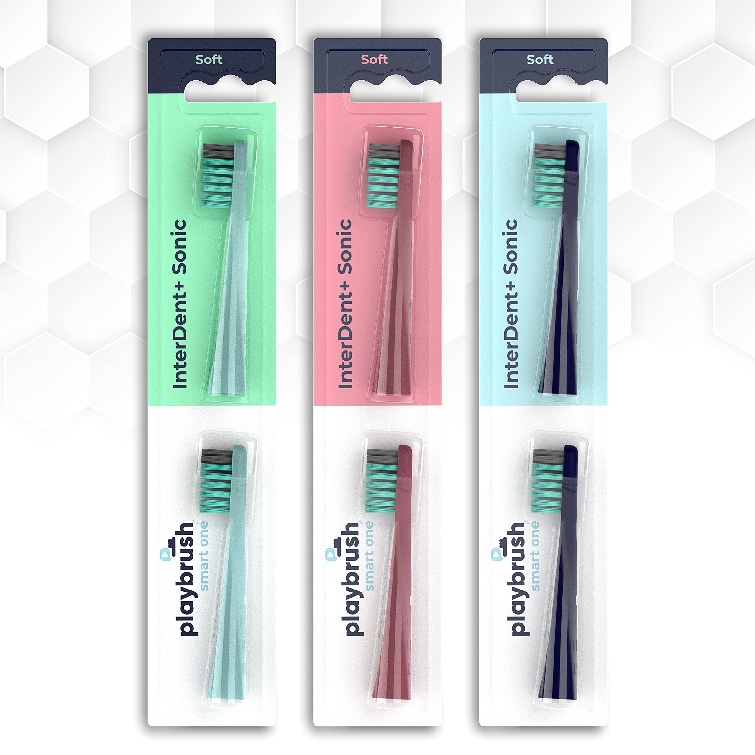 Playbrush Playbrush Smart One Replacement Toothbrush Heads with InterDent+ Indicator Bristles, Pack of 2, Mint