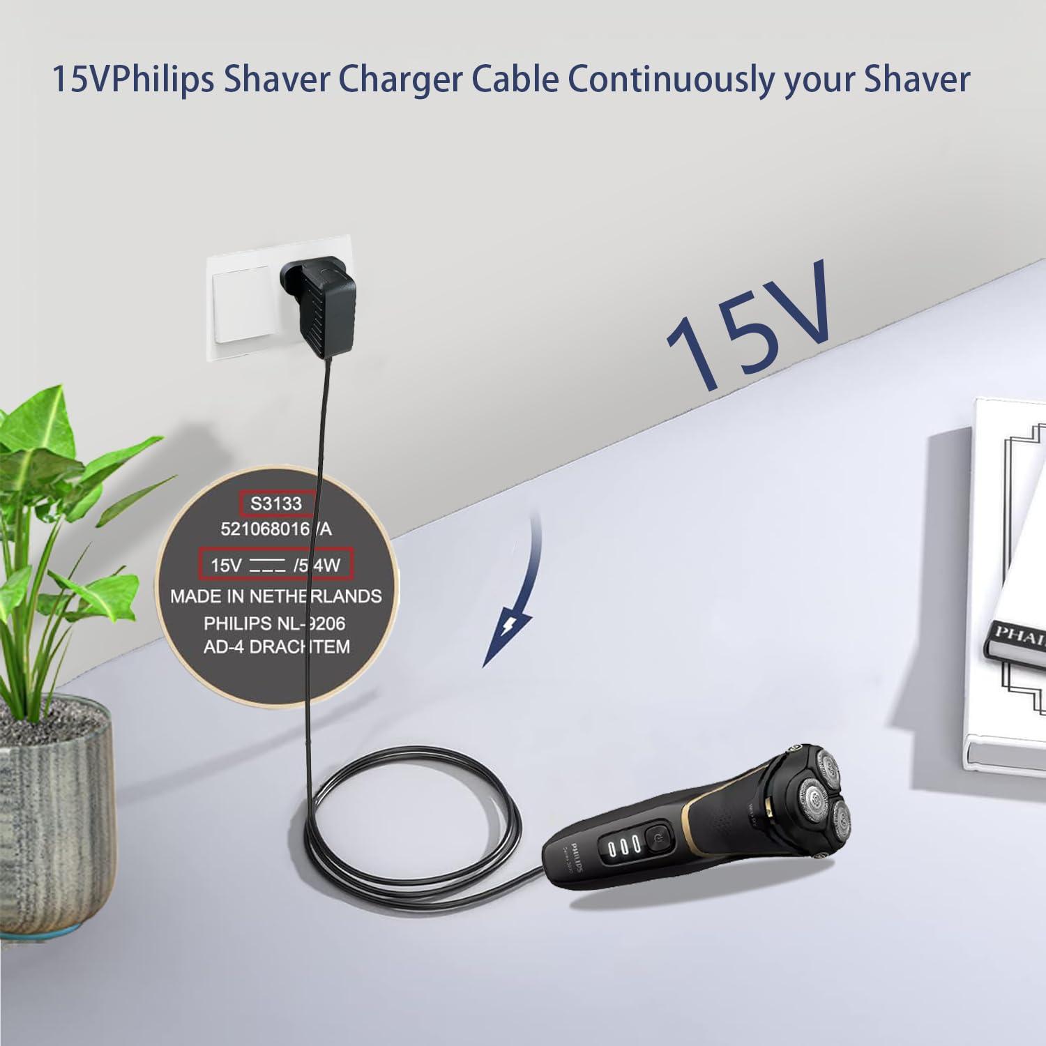LIANSUM 15V Charger Fit for HQ8505 Philips Shaver Charger for 5000 7000 Series Razor Power Cord,Beard Trimmer BT5502,BT9810,S3333,S3233,S1332,MG7750,MG7790 Electric Razor Aquatouch Power Lead