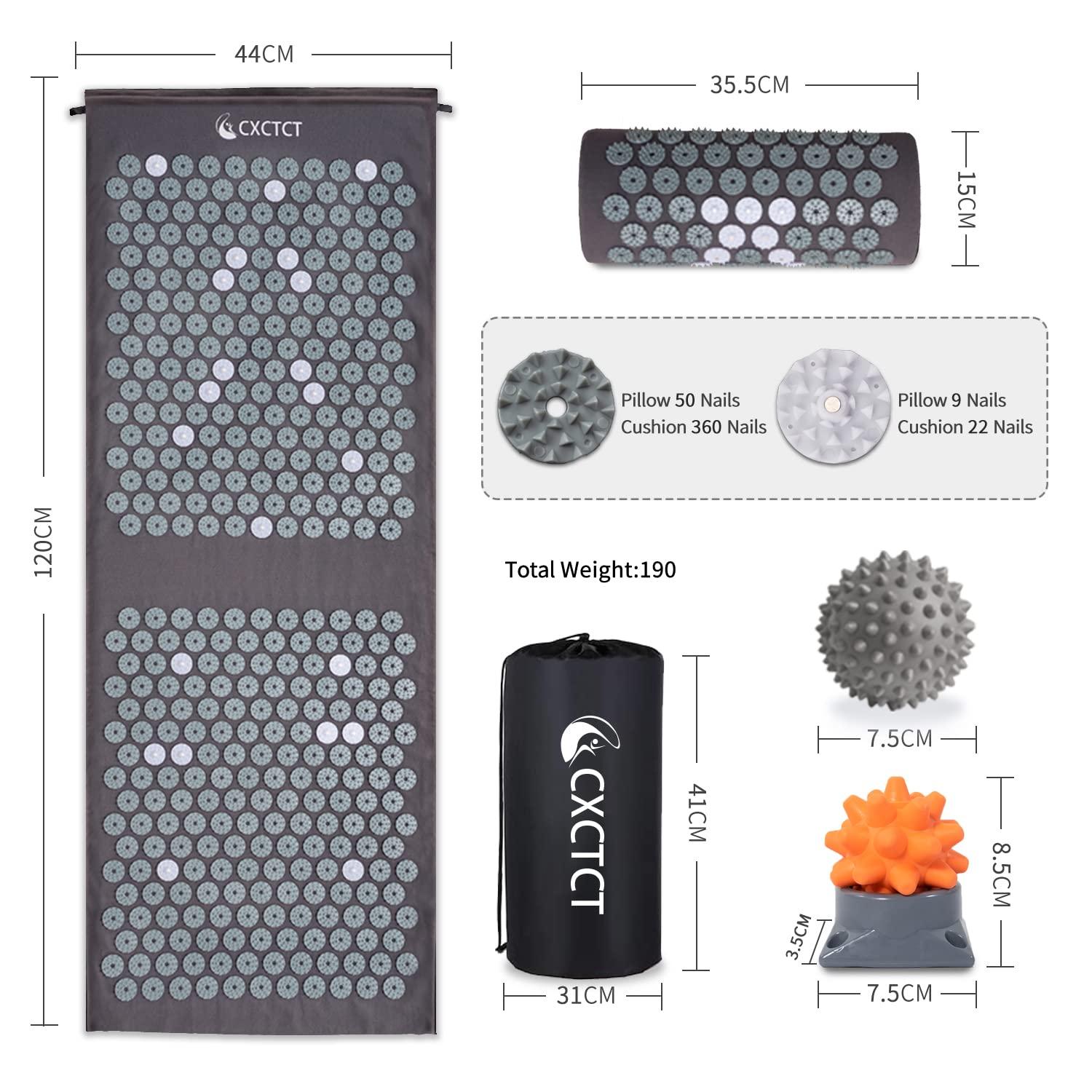 CXCTCT Extra Long Yoga Acupressure Mat Set,Massage Acupuncture Mat Large,Magnetic Mat Acupressure Bed of Nails Neck Back Pain Relief(Grey)