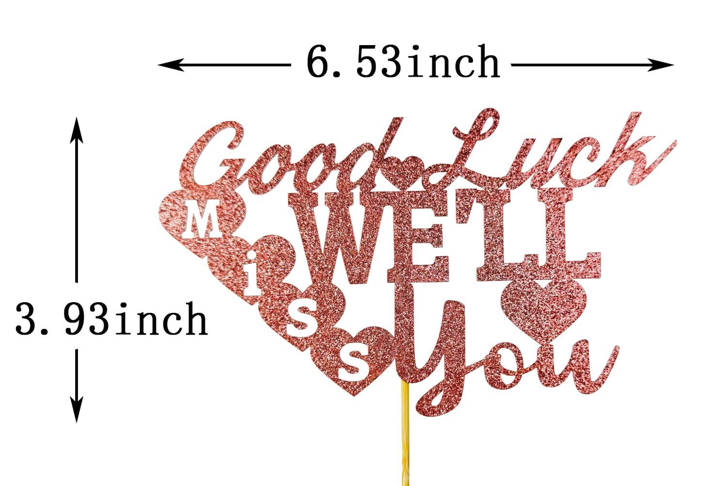 MTBSelf Good Luck, We'll Miss You Cake Topper, Farewell Cake Topper, Retirement Cake Topper, Retirement/Farewell Party Decoration (Pink Glitter)