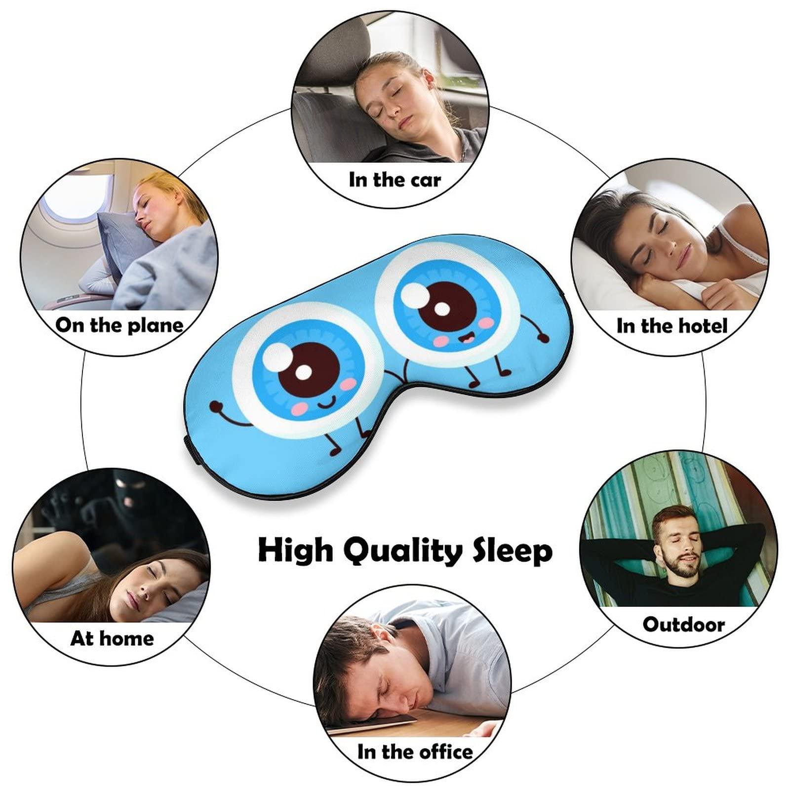 Lawenp Cute Cartoon Eyeball Couple Sleep Mask Blindfold Blue Color Adjustable Super-Smooth Soft Eye Mask Cover for Men Women Travel and Nap