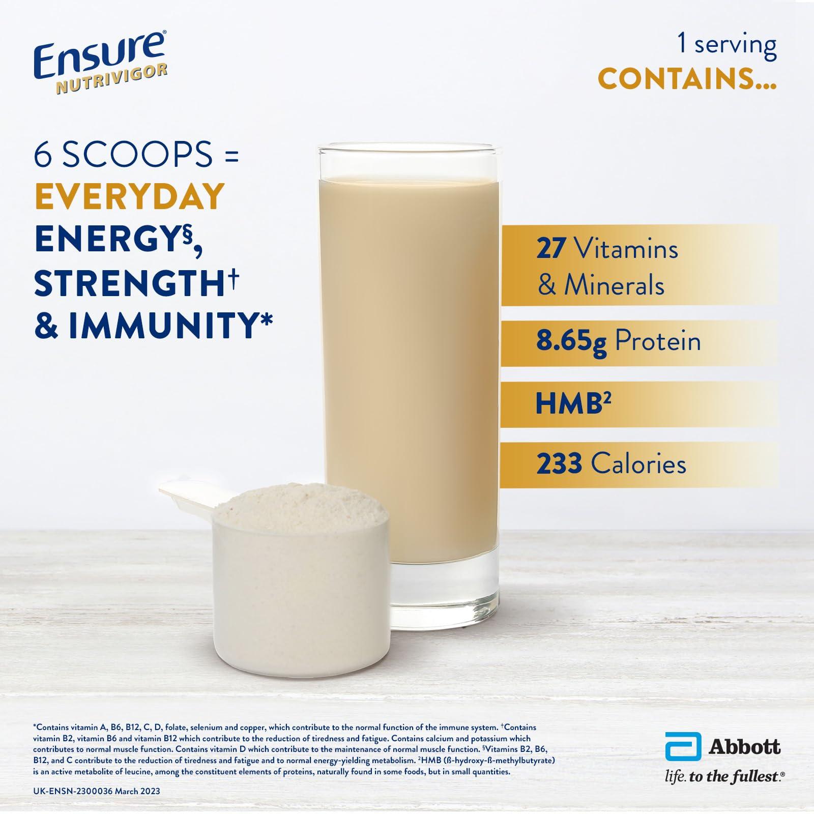 Ensure Ensure NutriVigor Nutritional Shake | 400g | Vanilla Flavour |Support Strength, Energy and Immunity | Food supplement with Protein, 27 Vitamins and Minerals | With Vitamin D, Vitamin C and Vitamin B