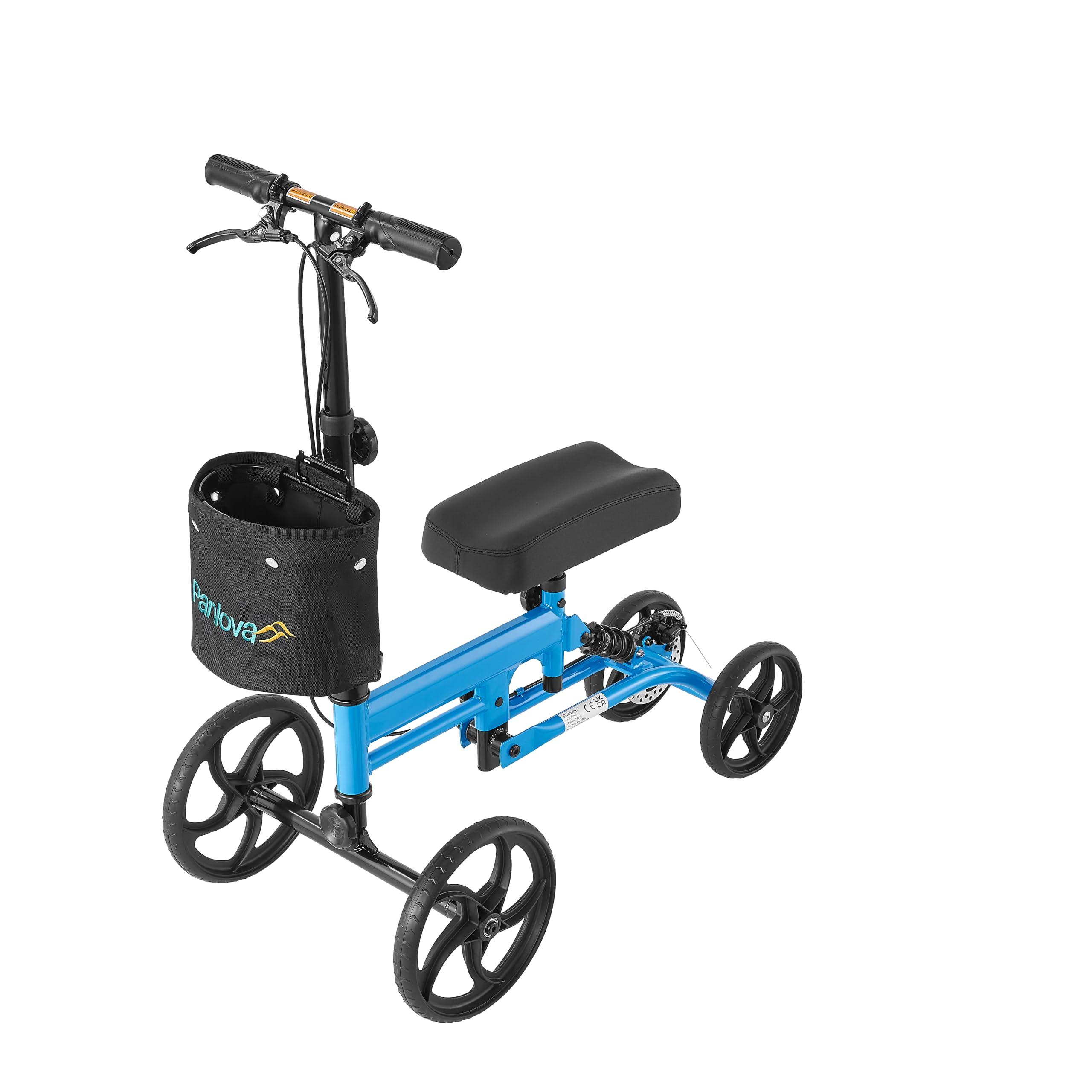 PANLOVA Adjustable Medical Folding Steerable Leg Knee Walker Scooter with Front bag-9251B