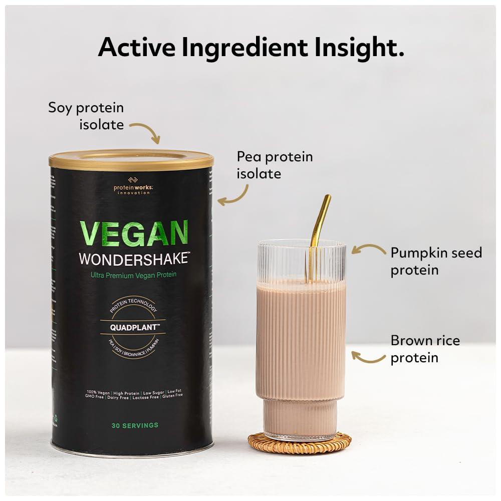 Protein Works Protein Works - Vegan Wondershake, Vegan Protein Shake, High-Protein Plant-Based Nutrition, 30 Servings, Double Chocolate, 750g