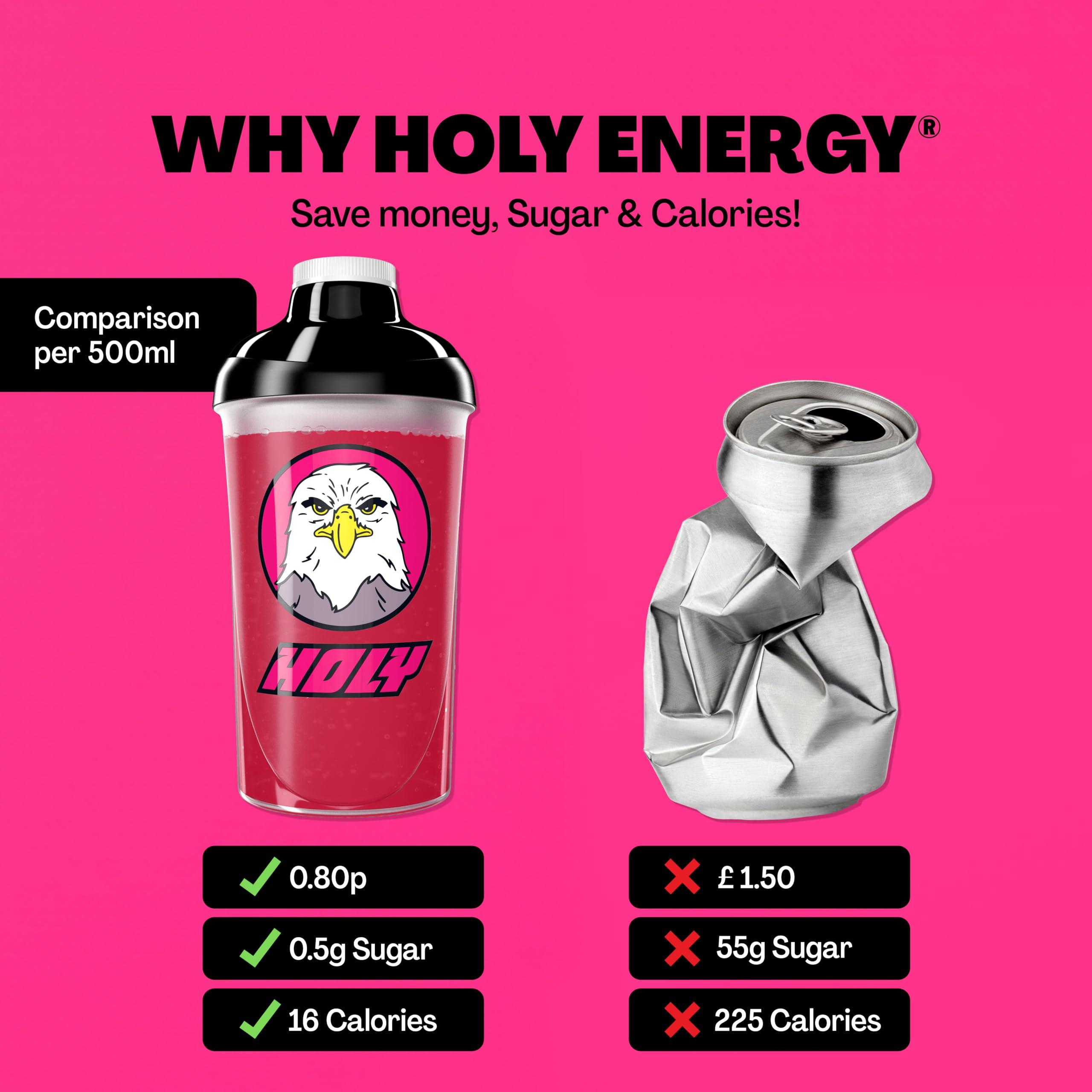 Holy Energy HOLY Energy Gaming Booster Flavour Powder | 50 portions with NewCaff & Green Tea Extract | Focus Booster - Focus Drink | Vegan with 100% natural fruit flavours (350 grams, Raspberry Raptor)