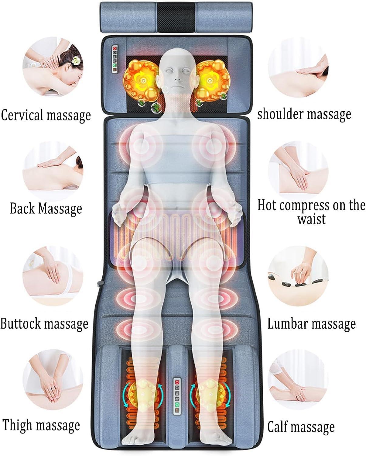FreshCart Basics Massage Mat with Heat Pad,Full Body Massage Bed with Shiatsu Neck Massage Pillow,10 Vibrating Motors Massagers for Neck & Back Massage Cushion H(Grey Flannel)