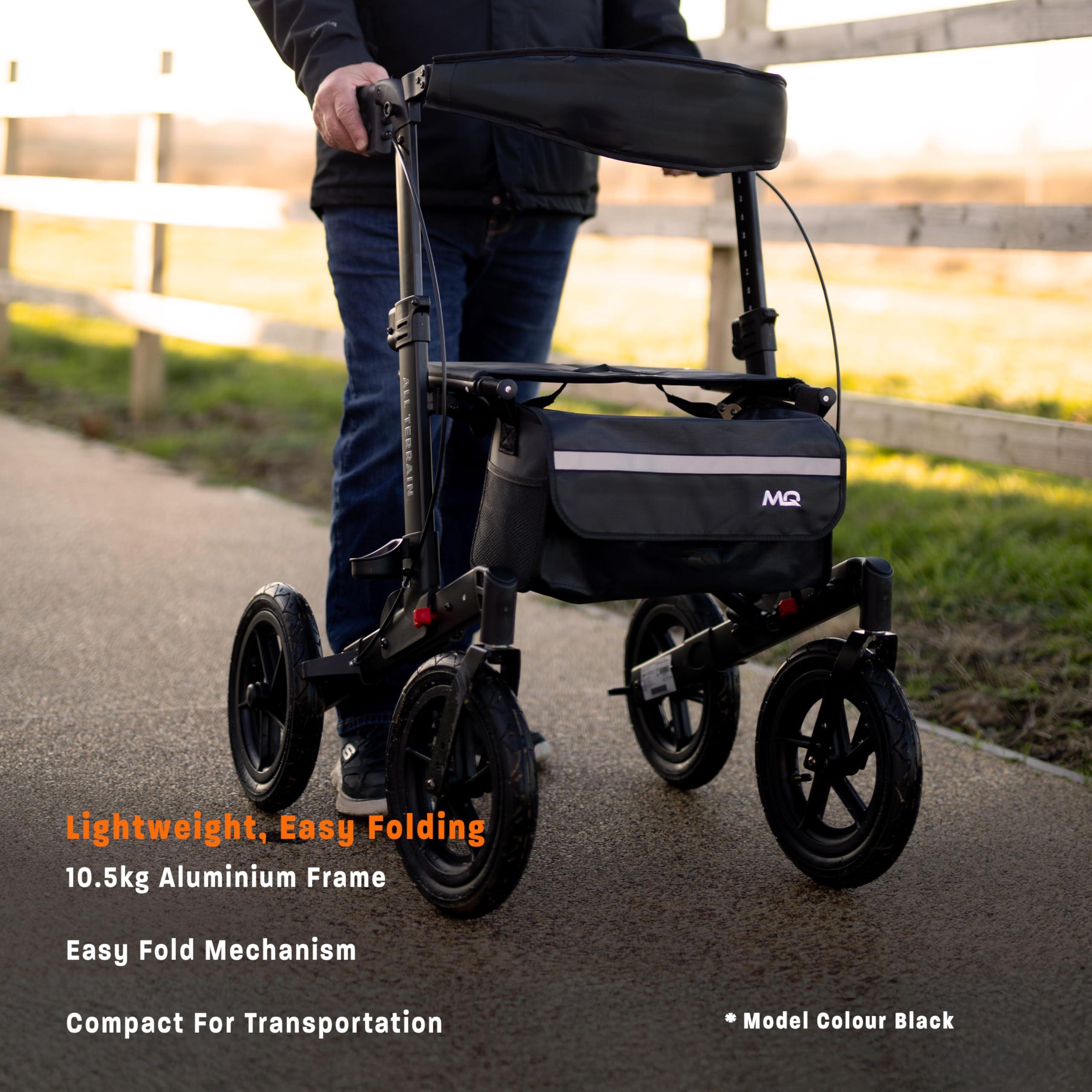 MobiQuip MobiQuip All Terrain 4 Wheel Walker with Seat, Folding Rollator with Large Wheels, Lightweight and Easy to Manoeuvre Over All Terrains, Walker for Adults Mobility or Walking Aid (Champagne)